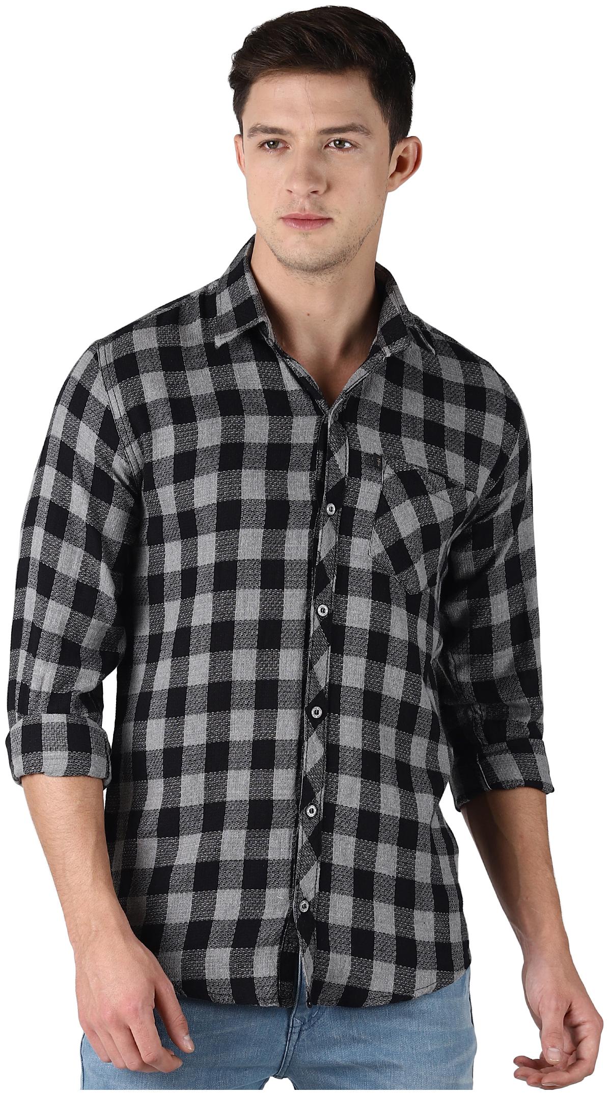 

LEVIZO Men Black Checked Regular Fit Casual Shirt