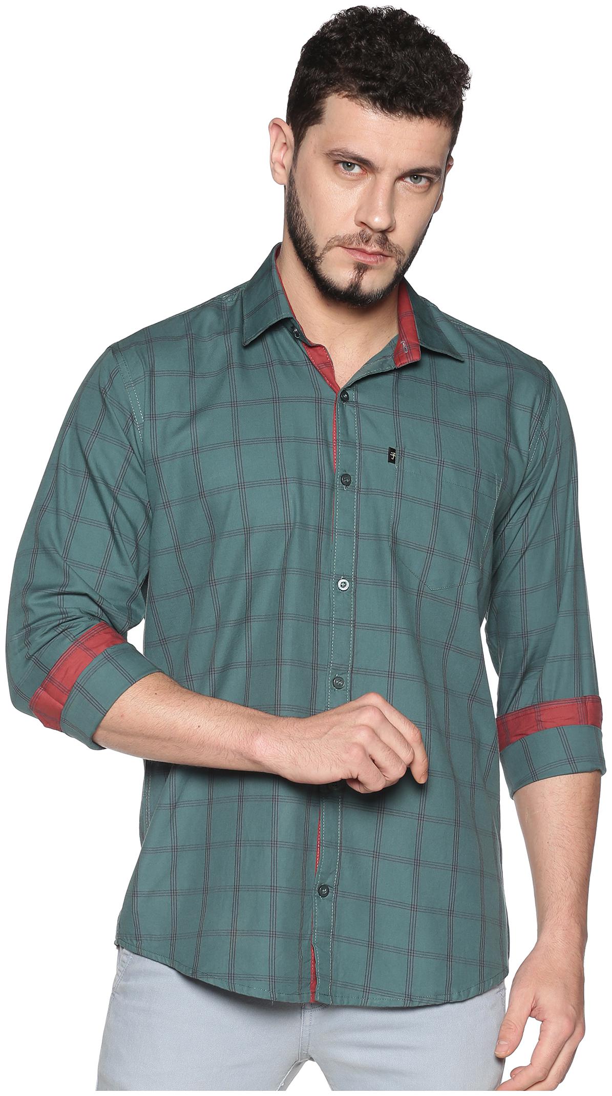 

LEVIZO Men Green Checked Regular Fit Casual Shirt
