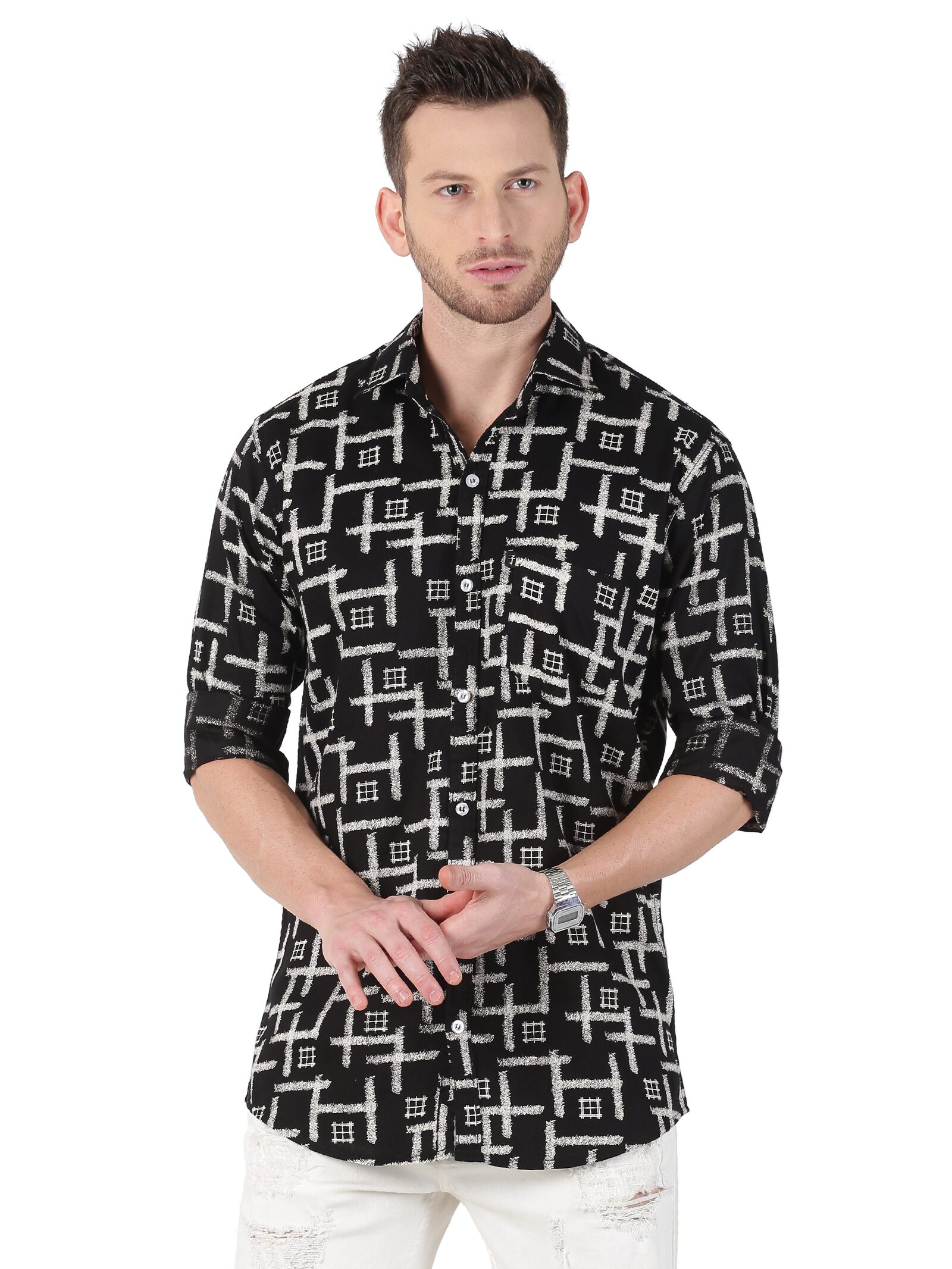 

LEVIZO Men Black Printed Regular Fit Casual Shirt