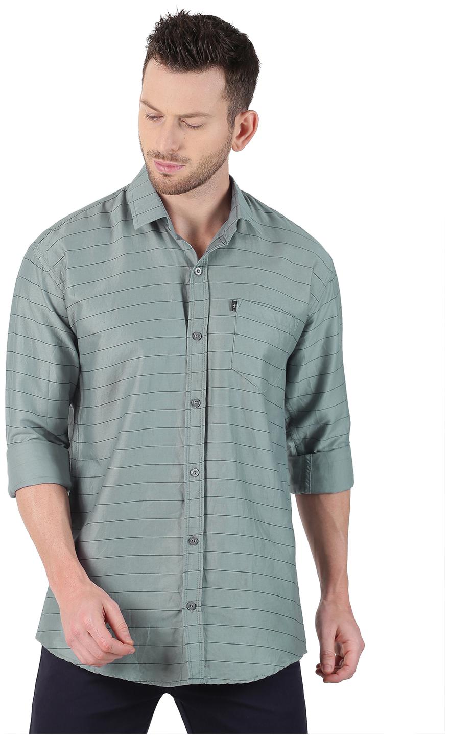 

LEVIZO Men Grey Horizontal Stripes Regular Fit Casual Shirt