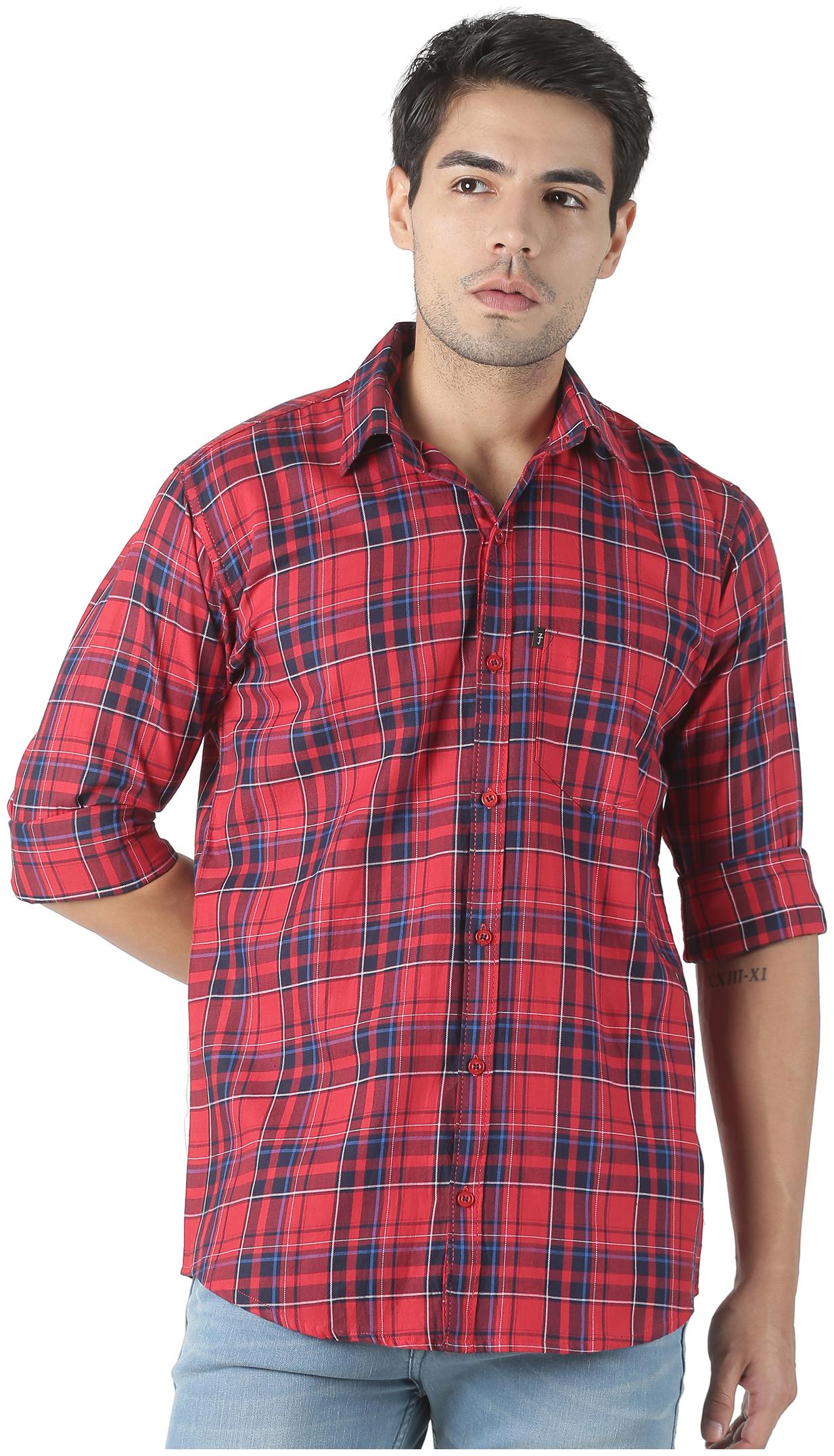 

LEVIZO Men Red Checked Regular Fit Casual Shirt