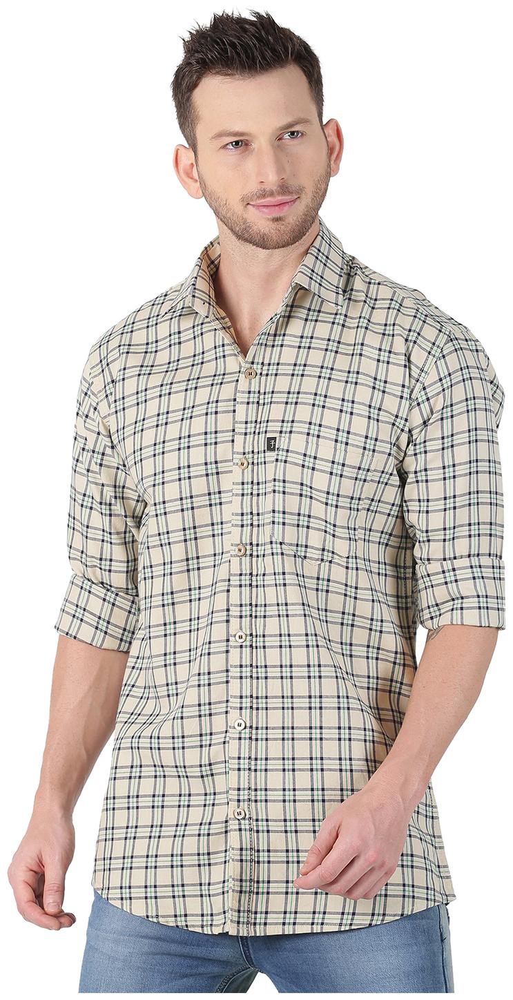 

LEVIZO Men Cream Checked Regular Fit Casual Shirt