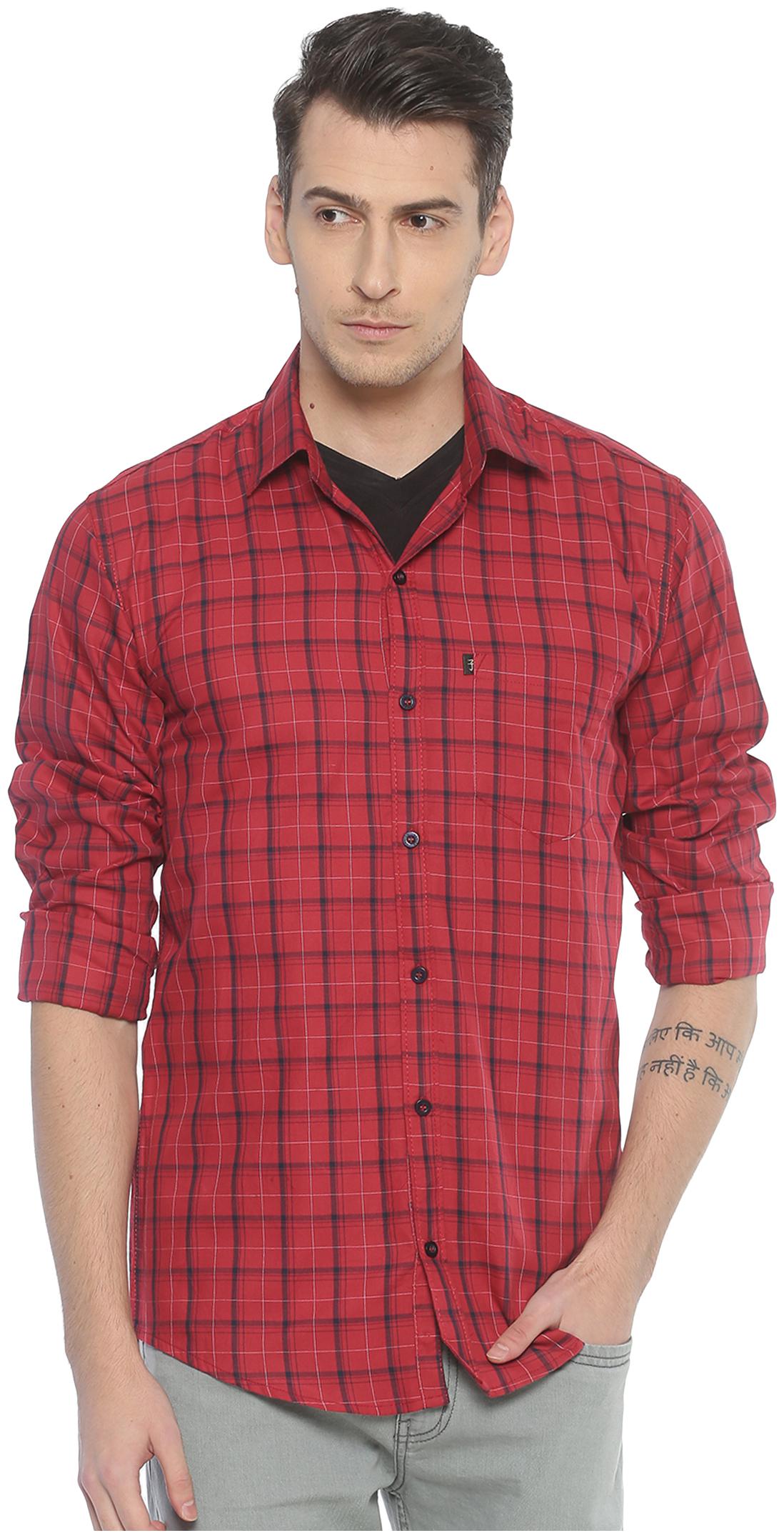 

LEVIZO Men Maroon Checked Regular Fit Casual Shirt