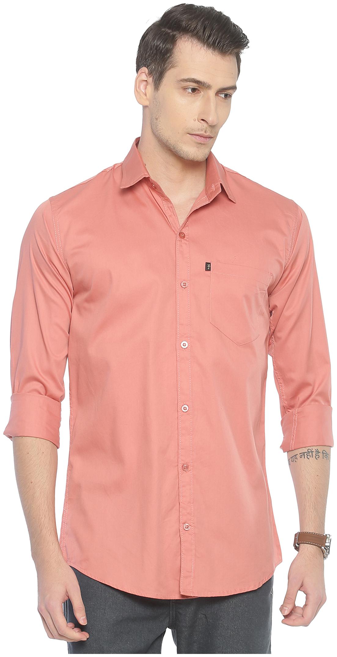 

LEVIZO Men Peach Solid Regular Fit Casual Shirt