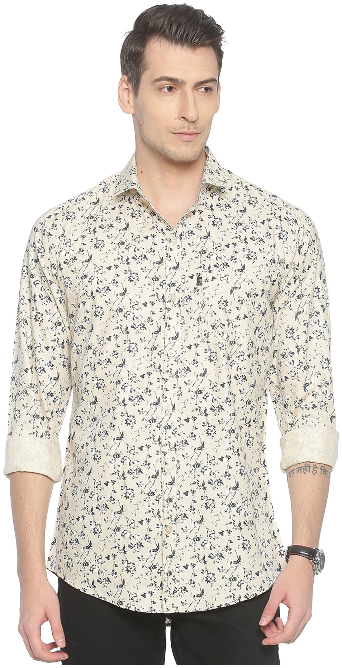 

LEVIZO Men Cream Floral Regular Fit Casual Shirt