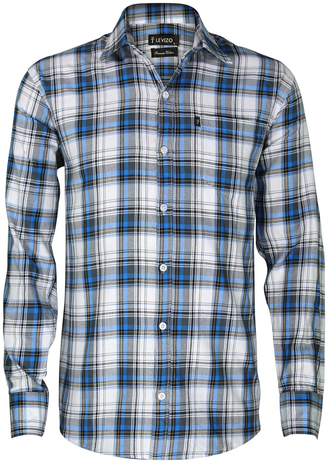 

LEVIZO Men Blue White Checked Regular Fit Casual Shirt