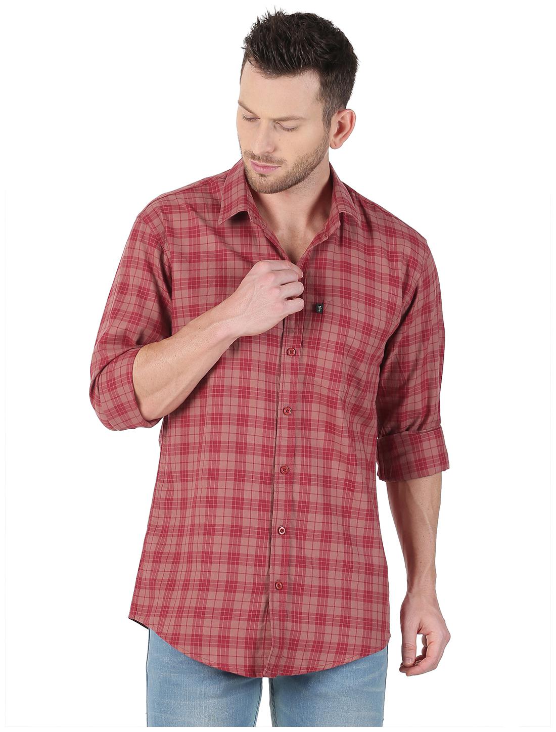 

LEVIZO Men Peach Checked Regular Fit Casual Shirt