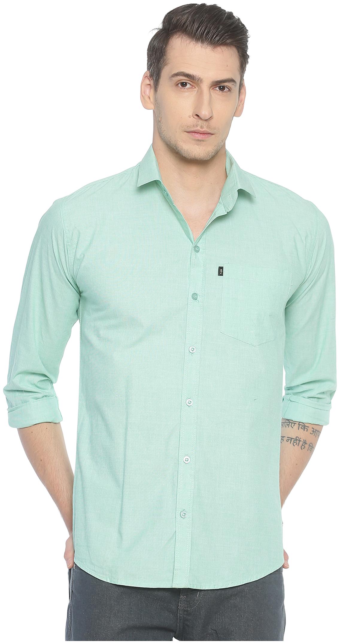 

LEVIZO Men Green Solid Regular Fit Casual Shirt