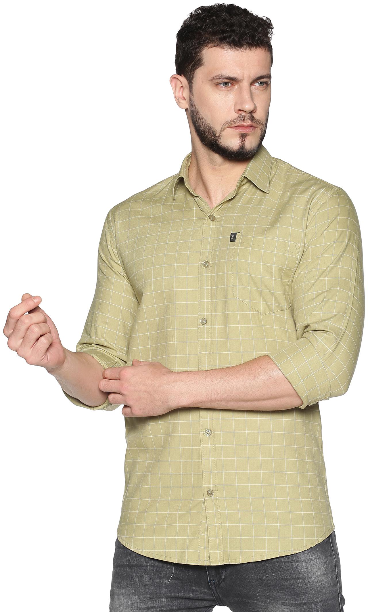 

LEVIZO Men Cotton Checked Olive Casual shirt
