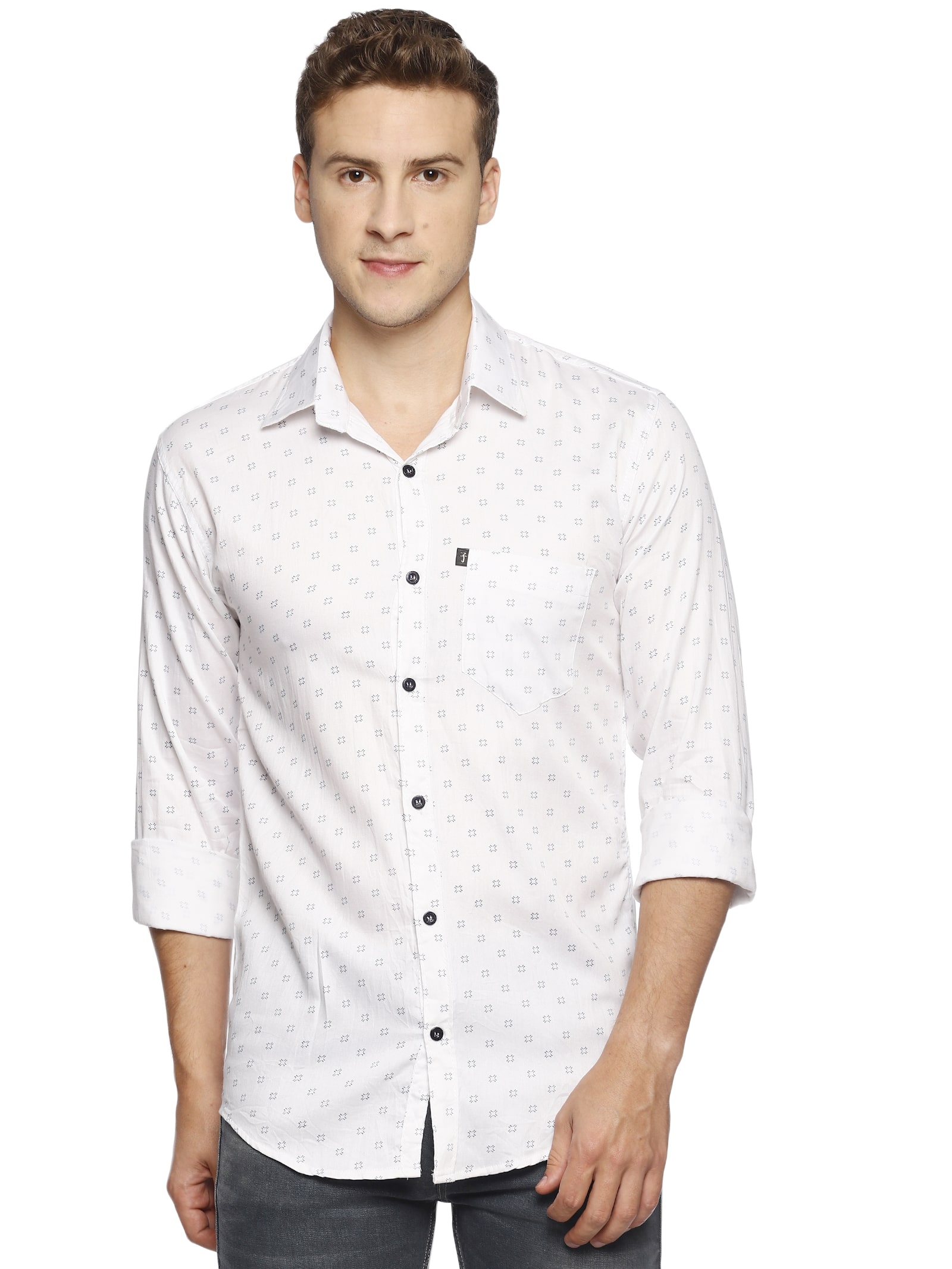 

LEVIZO Men White Printed Regular Fit Casual Shirt