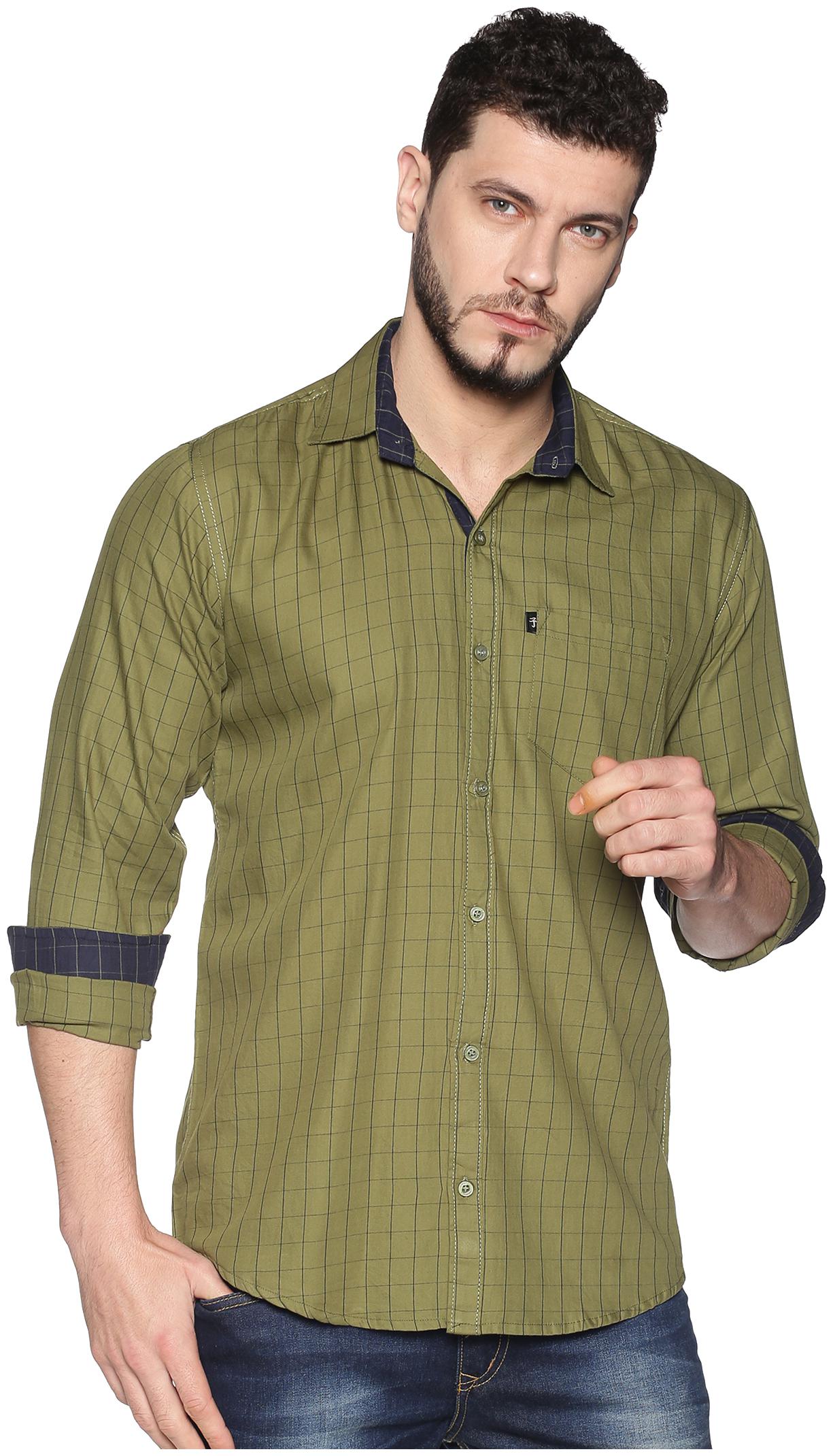 

LEVIZO Men Cotton Checked Olive Casual Shirt