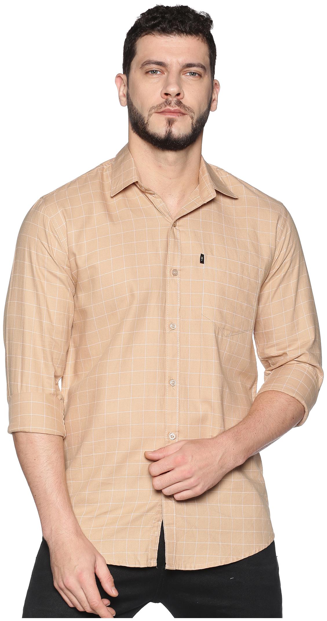 

LEVIZO Men Beige Checked Regular Fit Casual Shirt