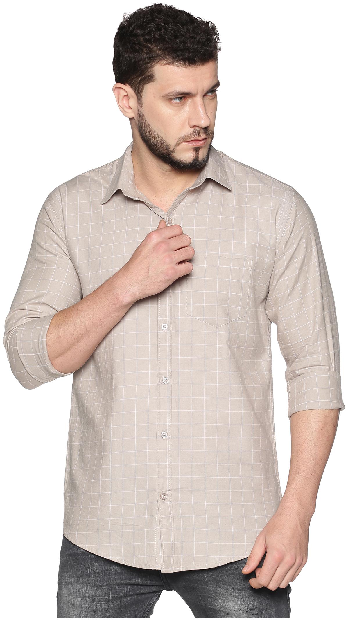 

LEVIZO Men Cream Checked Regular Fit Casual Shirt