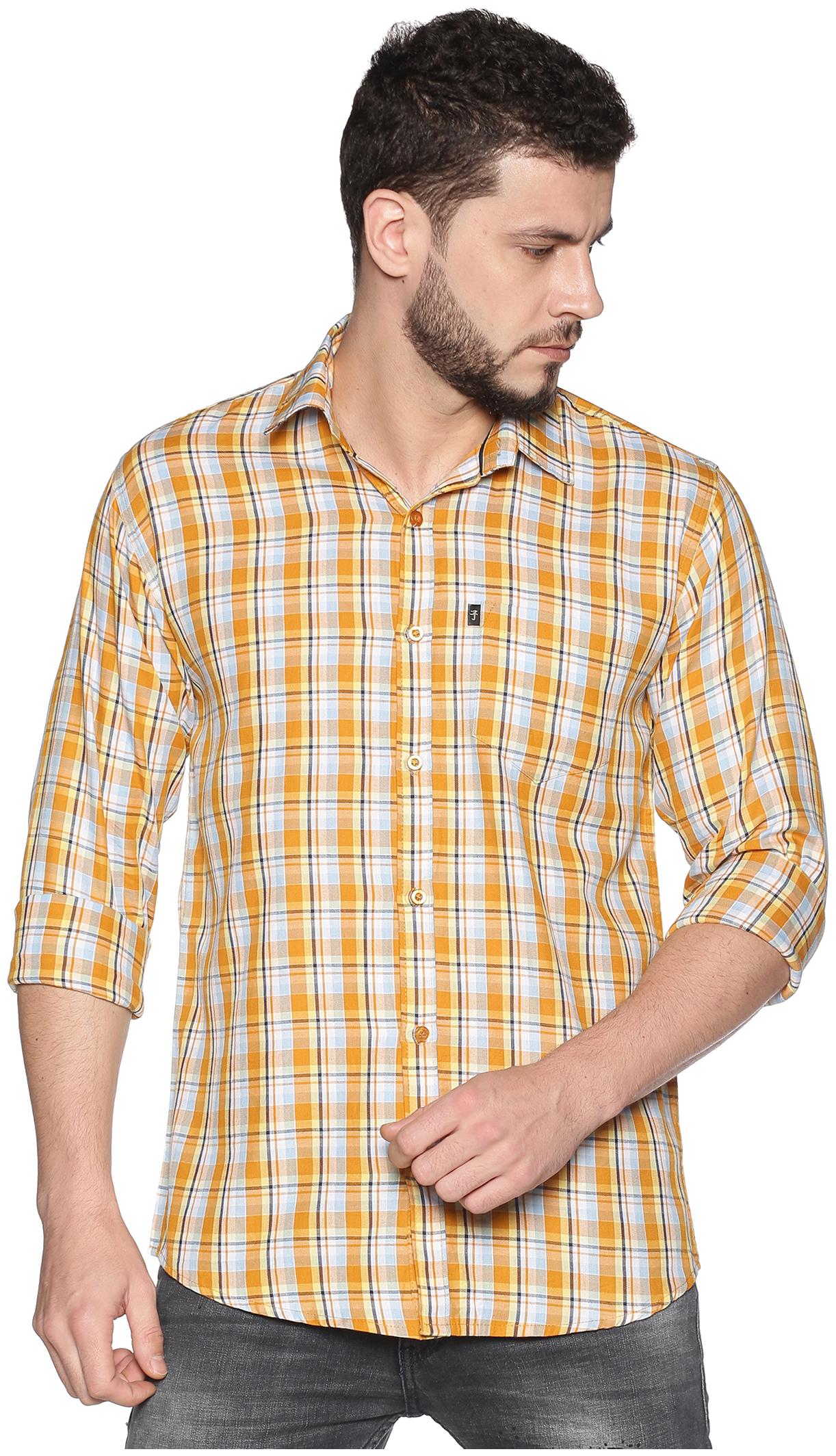 

LEVIZO Men Yellow Checked Regular Fit Casual Shirt