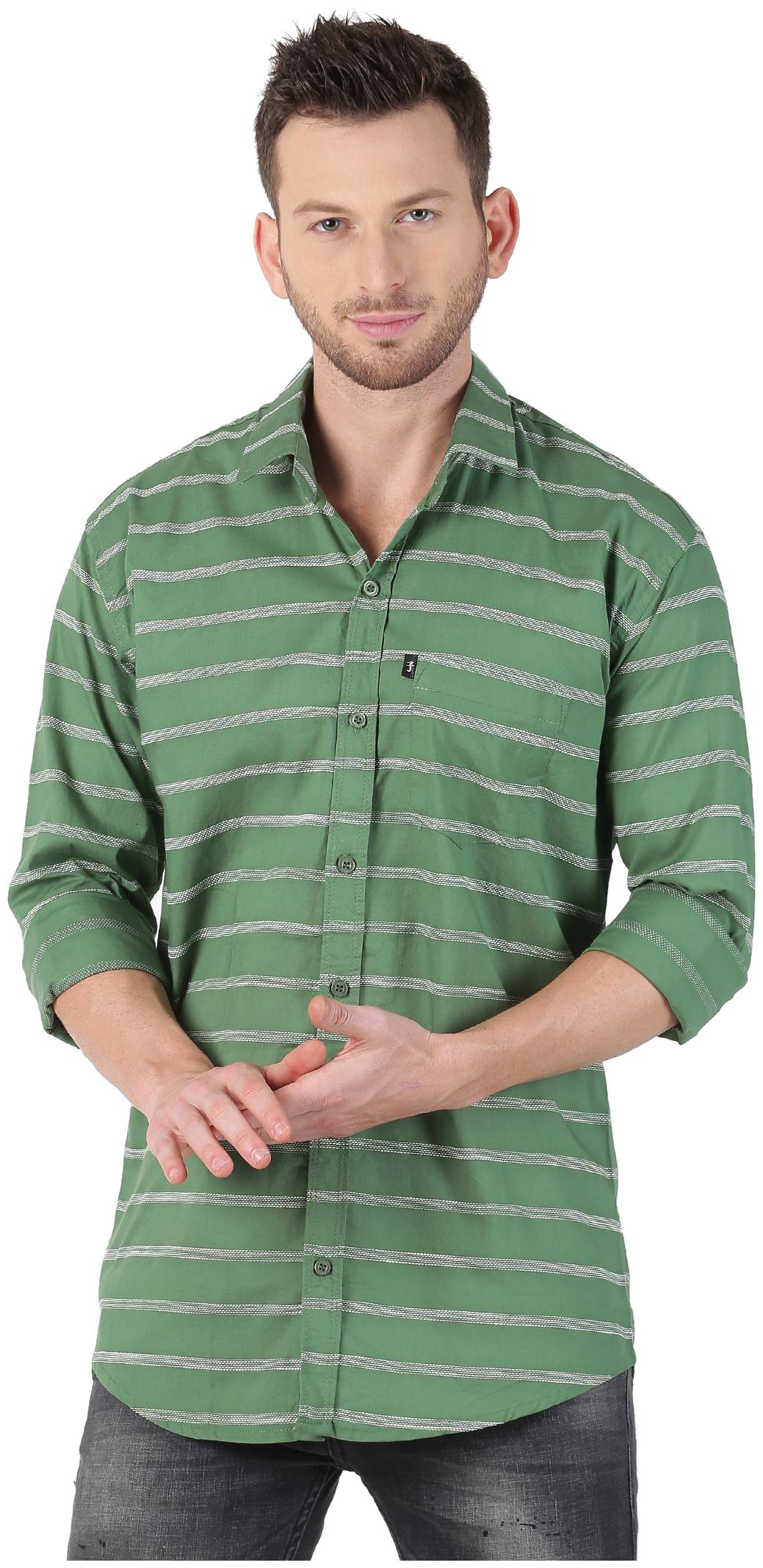 

LEVIZO Men Green Horizontal Stripes Regular Fit Casual Shirt