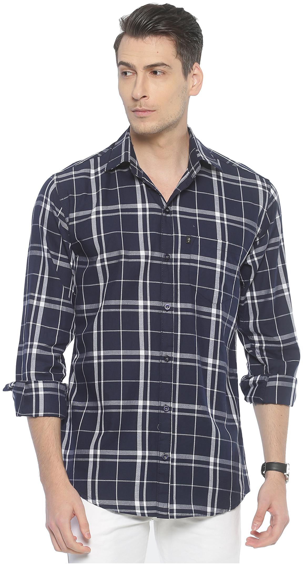 

LEVIZO Men Navy Blue Checked Regular Fit Casual Shirt