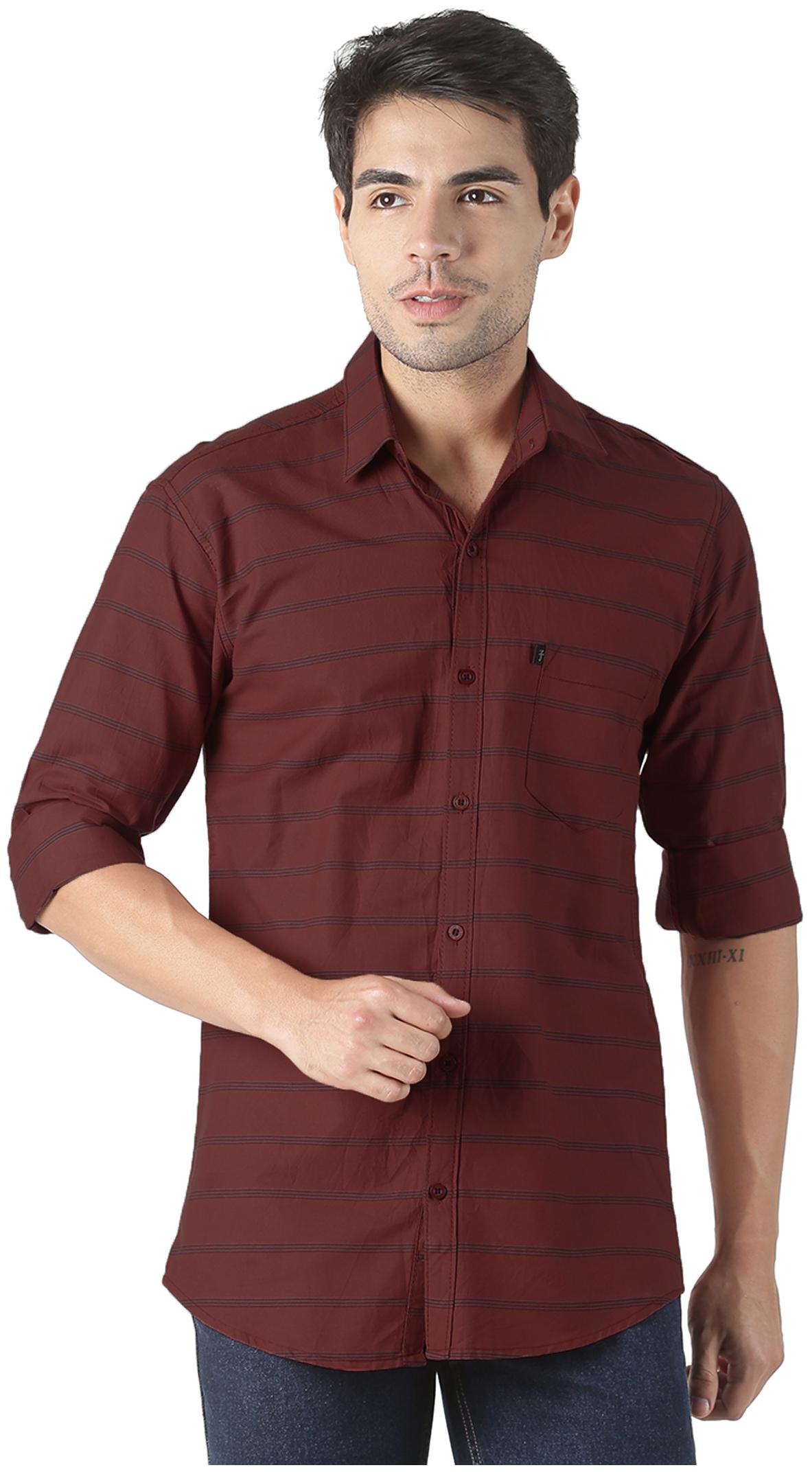 

LEVIZO Men Brown Horizontal Stripes Regular Fit Casual Shirt