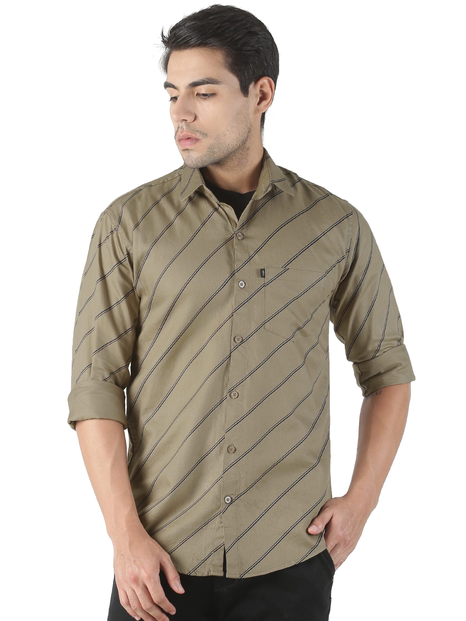

LEVIZO Men Brown Horizontal Stripes Regular Fit Casual Shirt