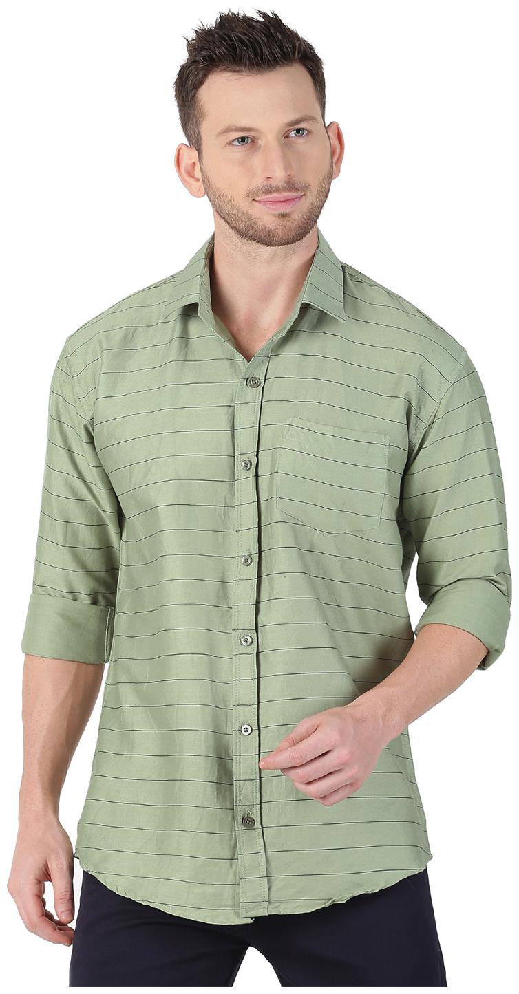 

LEVIZO Men Green Horizontal Stripes Regular Fit Casual Shirt