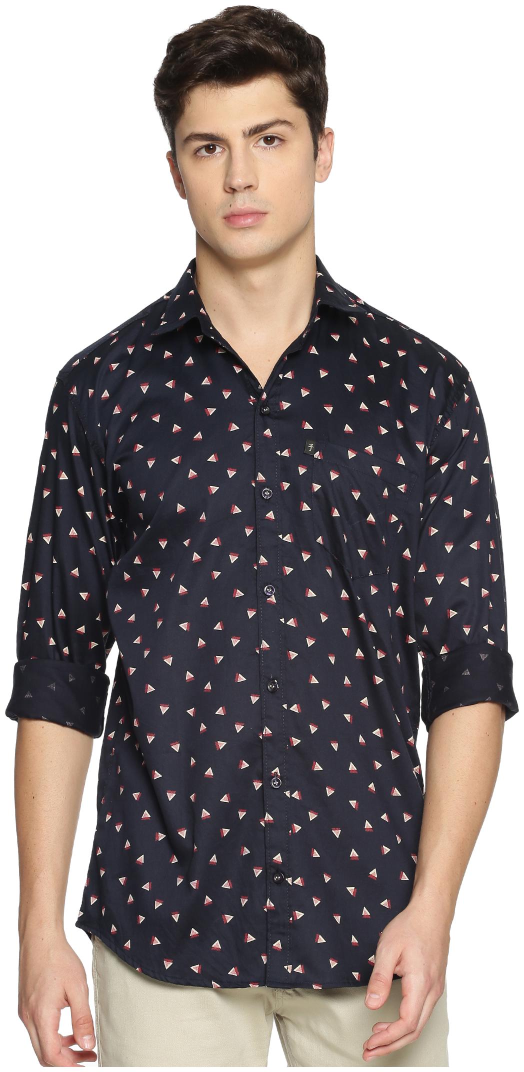 

LEVIZO Men Navy Blue Geometric Regular Fit Casual Shirt