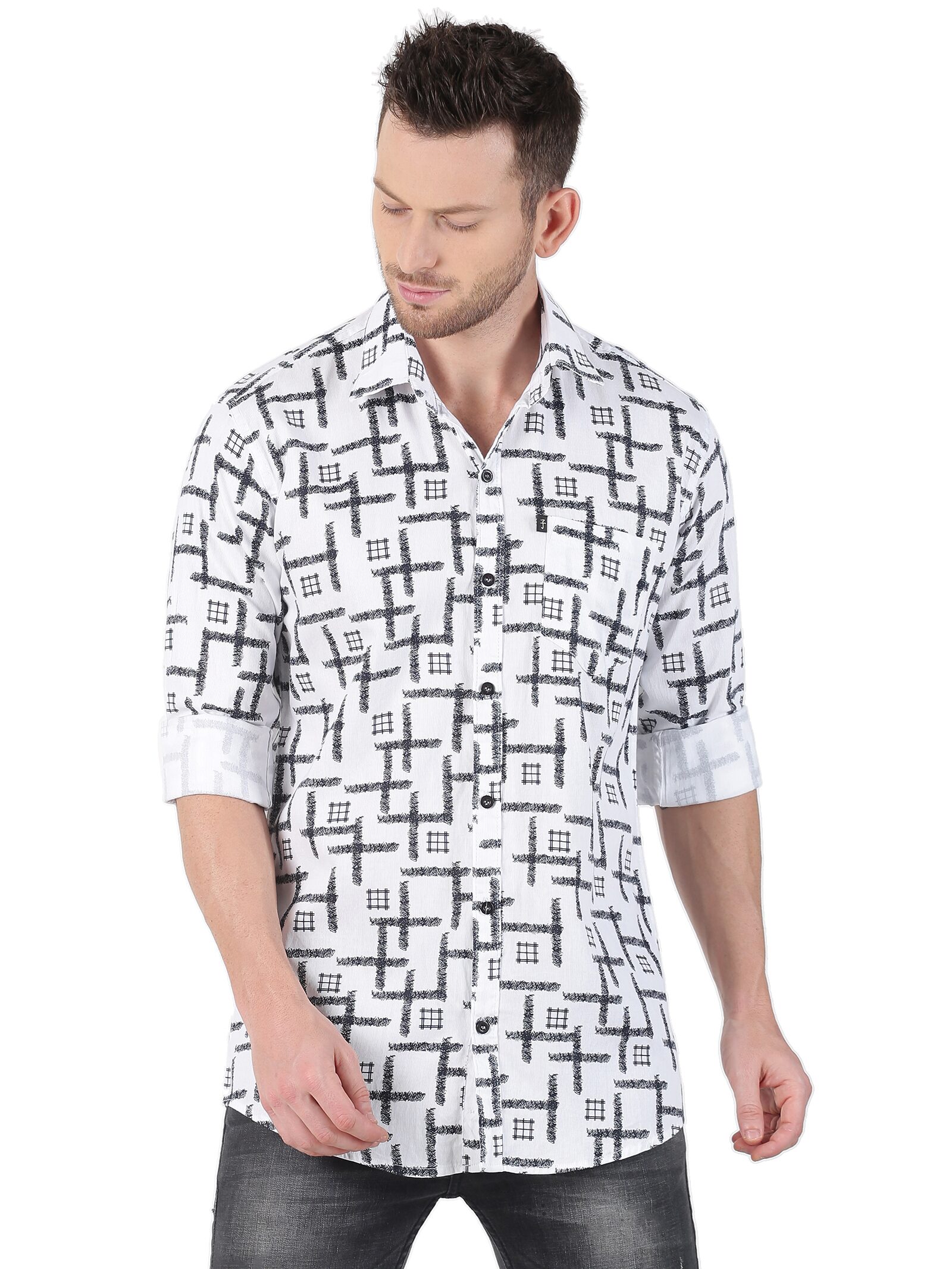 

LEVIZO Men White Printed Regular Fit Casual Shirt