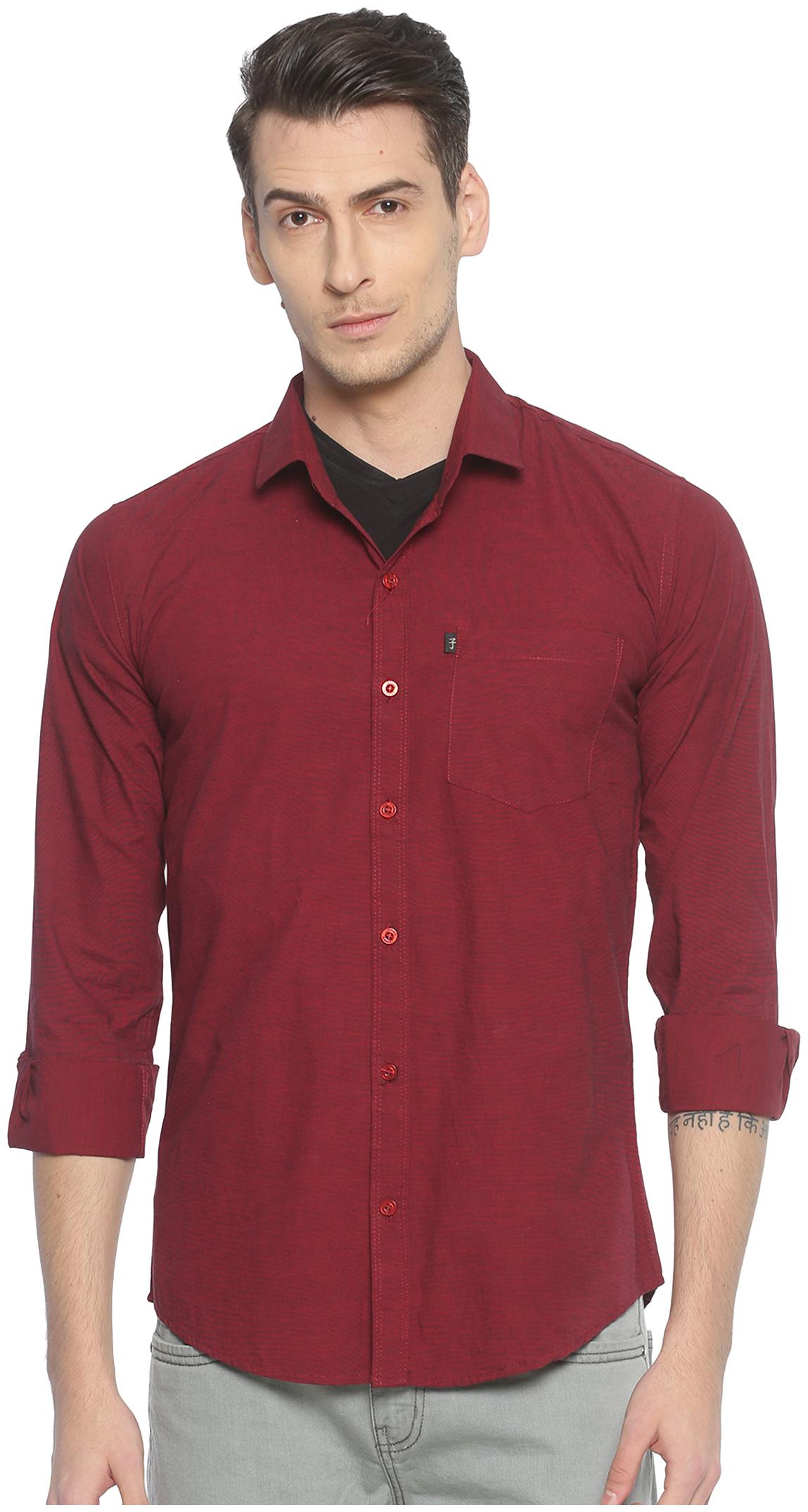 

LEVIZO Men Maroon Solid Regular Fit Casual Shirt