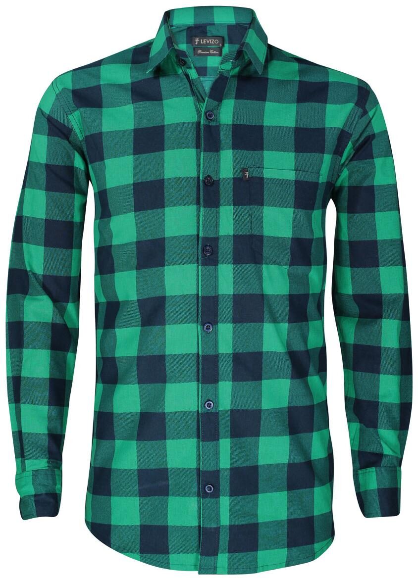 

LEVIZO Men Green Blue Checked Regular Fit Casual Shirt