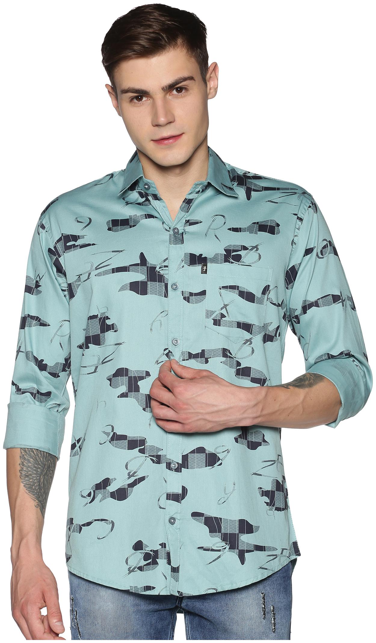 

LEVIZO Men Cotton Printed Turquoise Casual shirt