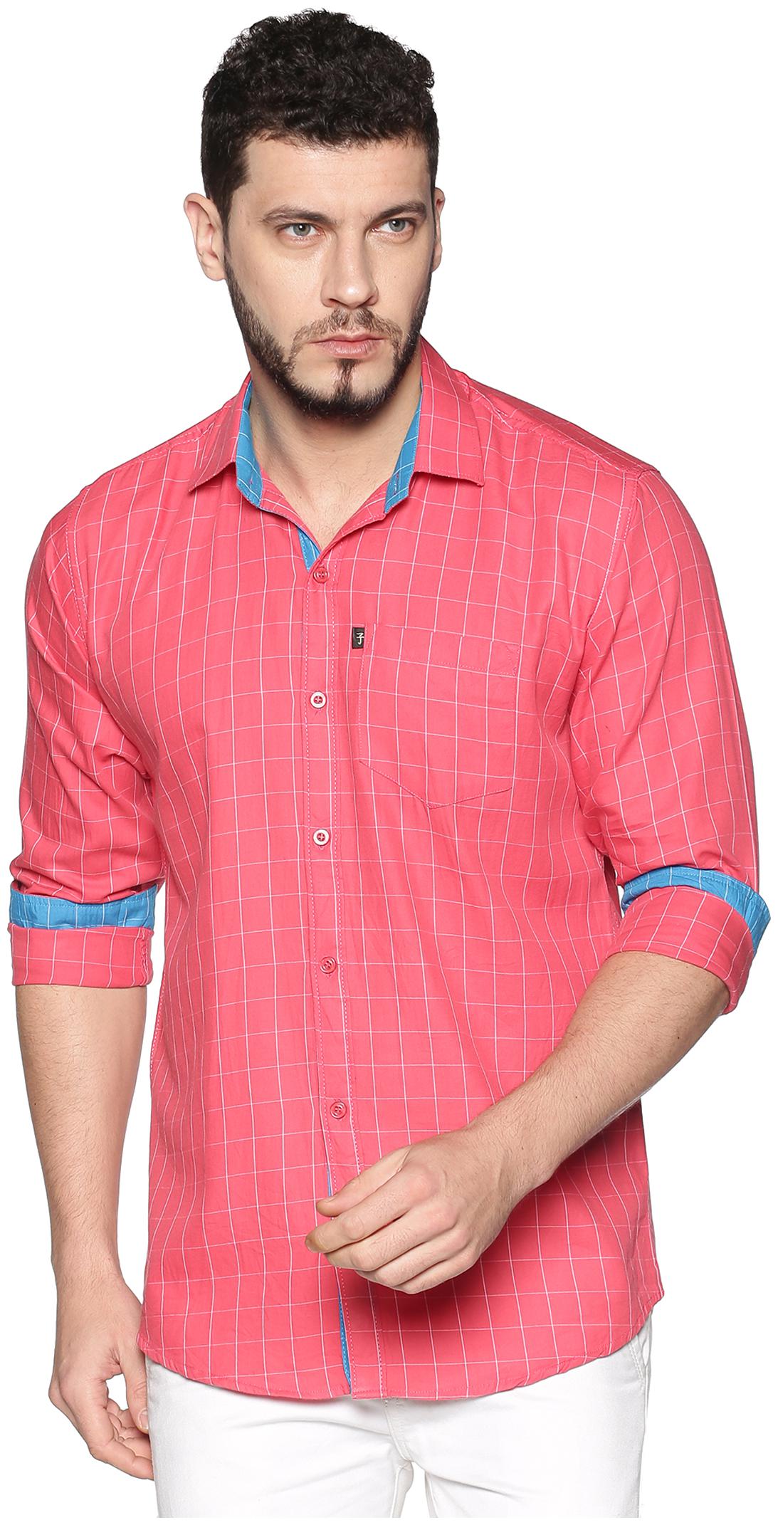 

LEVIZO Men Peach Checked Regular Fit Casual Shirt