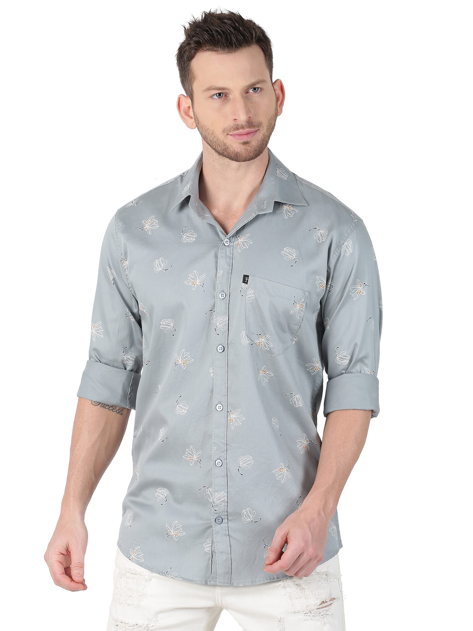 

LEVIZO Men Grey Floral Regular Fit Casual Shirt