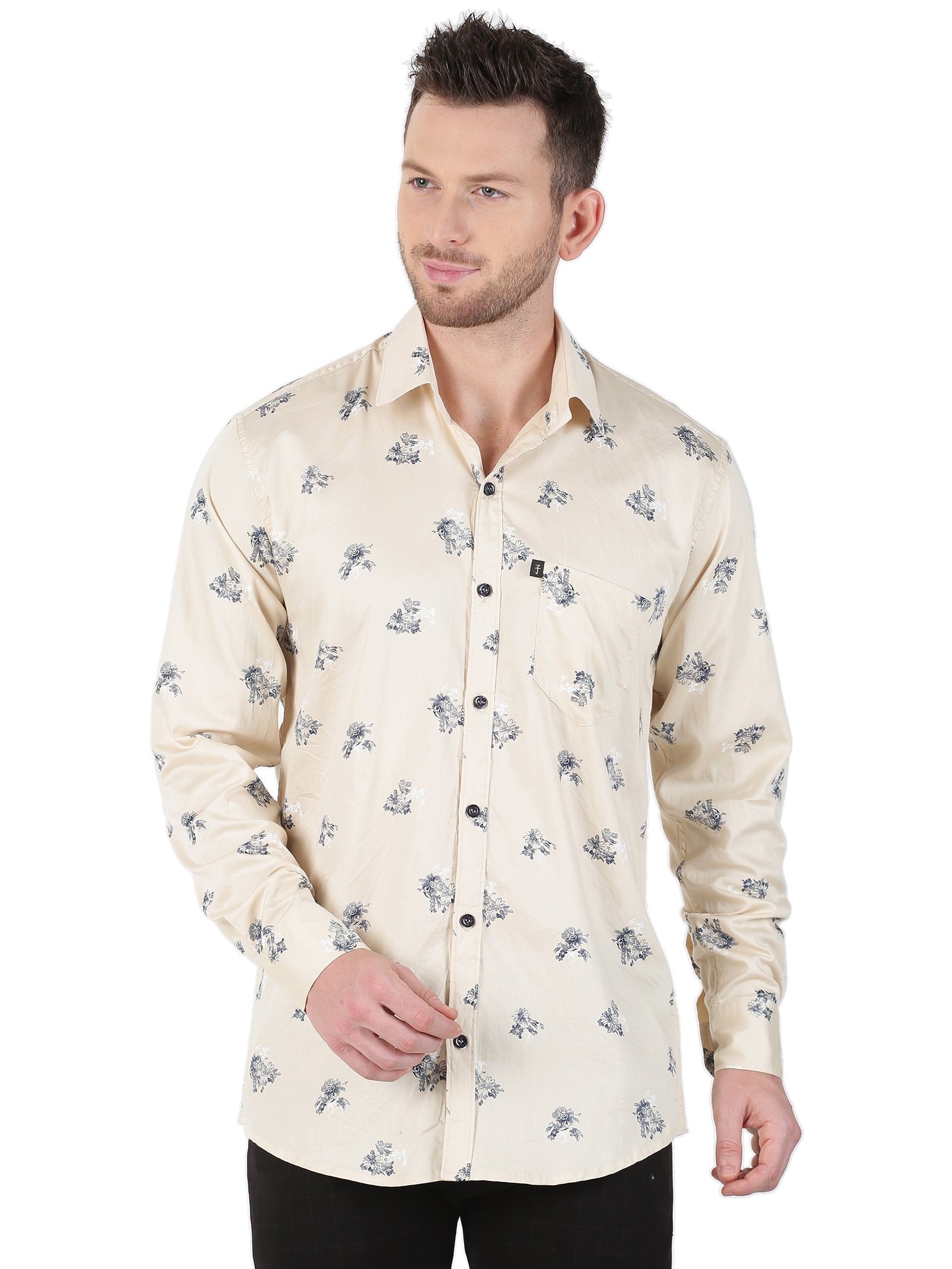 

LEVIZO Men Cream Floral Regular Fit Casual Shirt