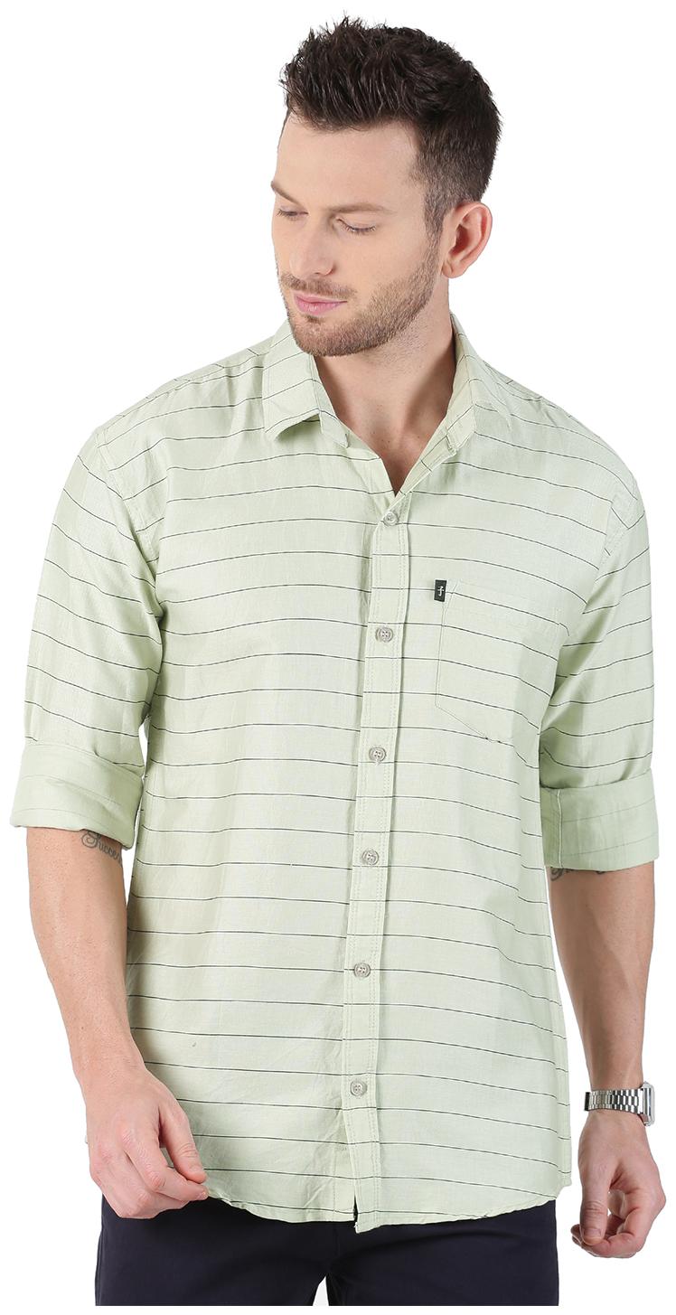 

LEVIZO Men Green Horizontal Stripes Regular Fit Casual Shirt