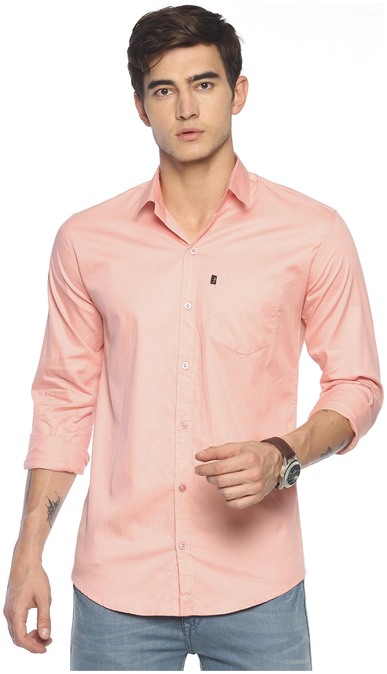 

LEVIZO Men Peach Solid Regular Fit Casual Shirt