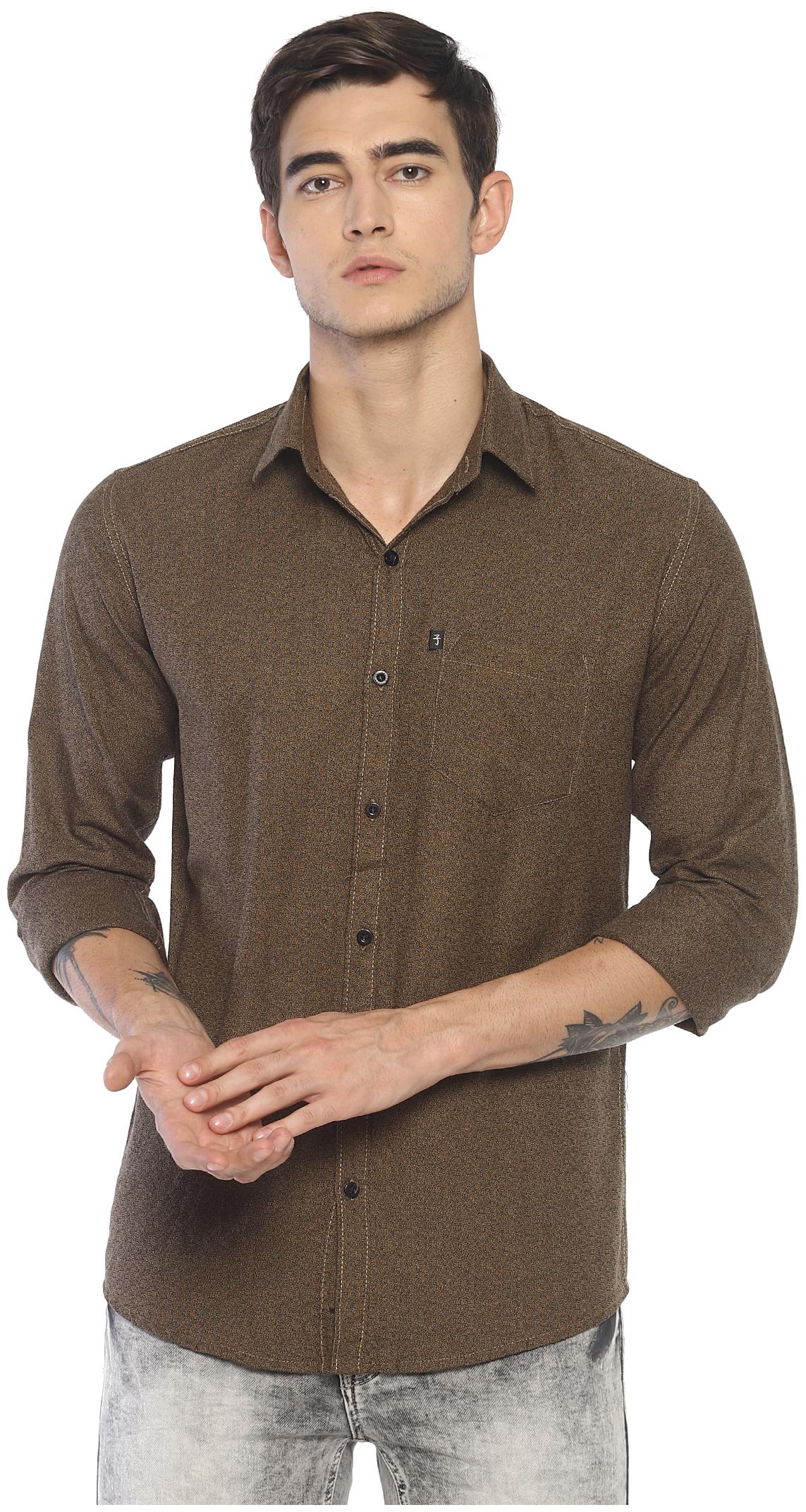

LEVIZO Men Brown Solid Regular Fit Casual Shirt