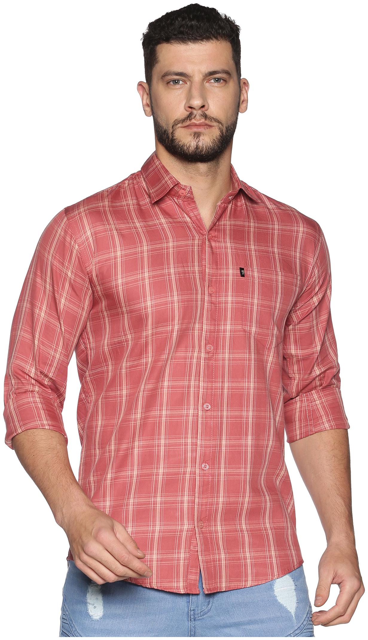 

LEVIZO Men Orange Checked Regular Fit Casual Shirt
