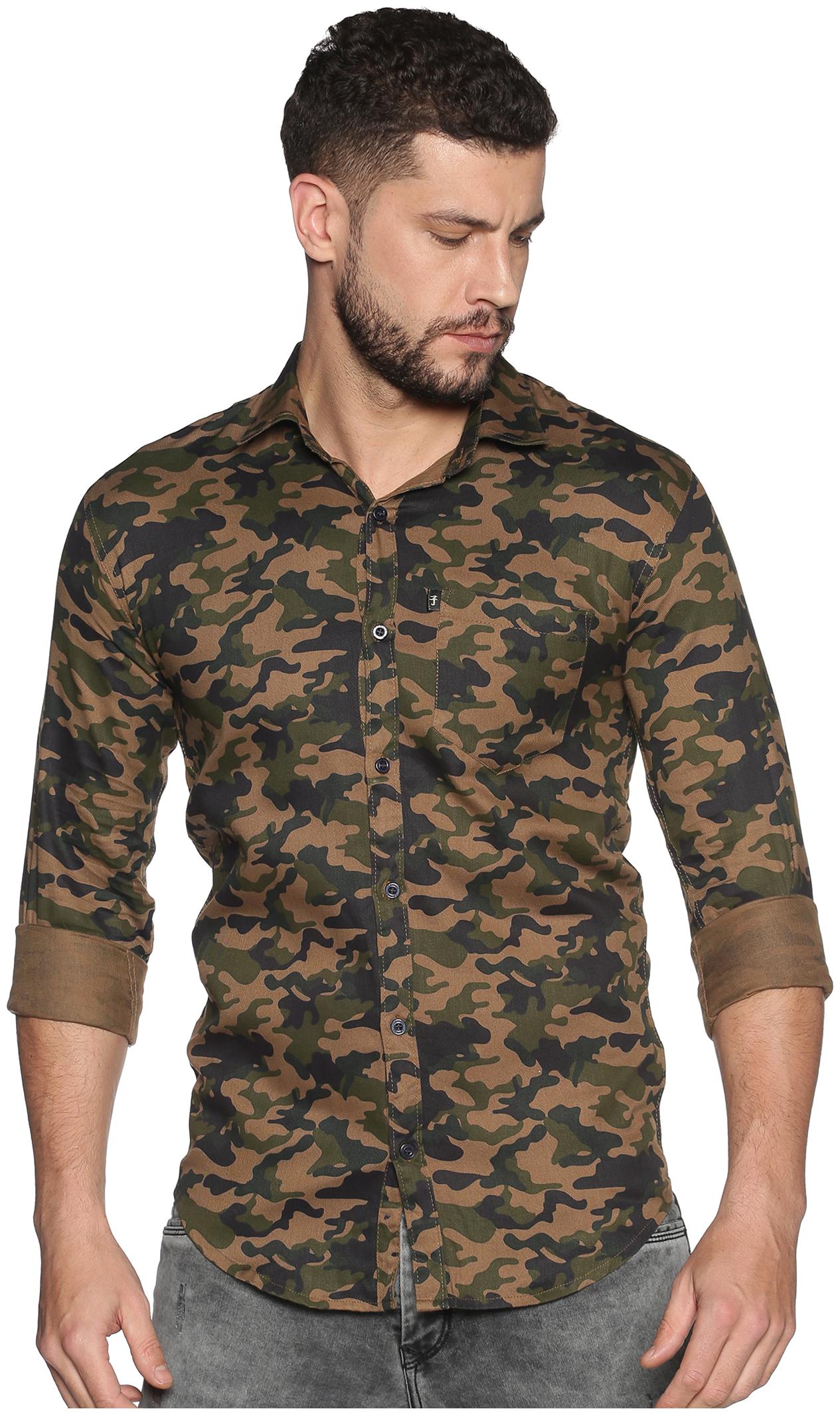 

LEVIZO Men Brown Camouflage Regular Fit Casual Shirt