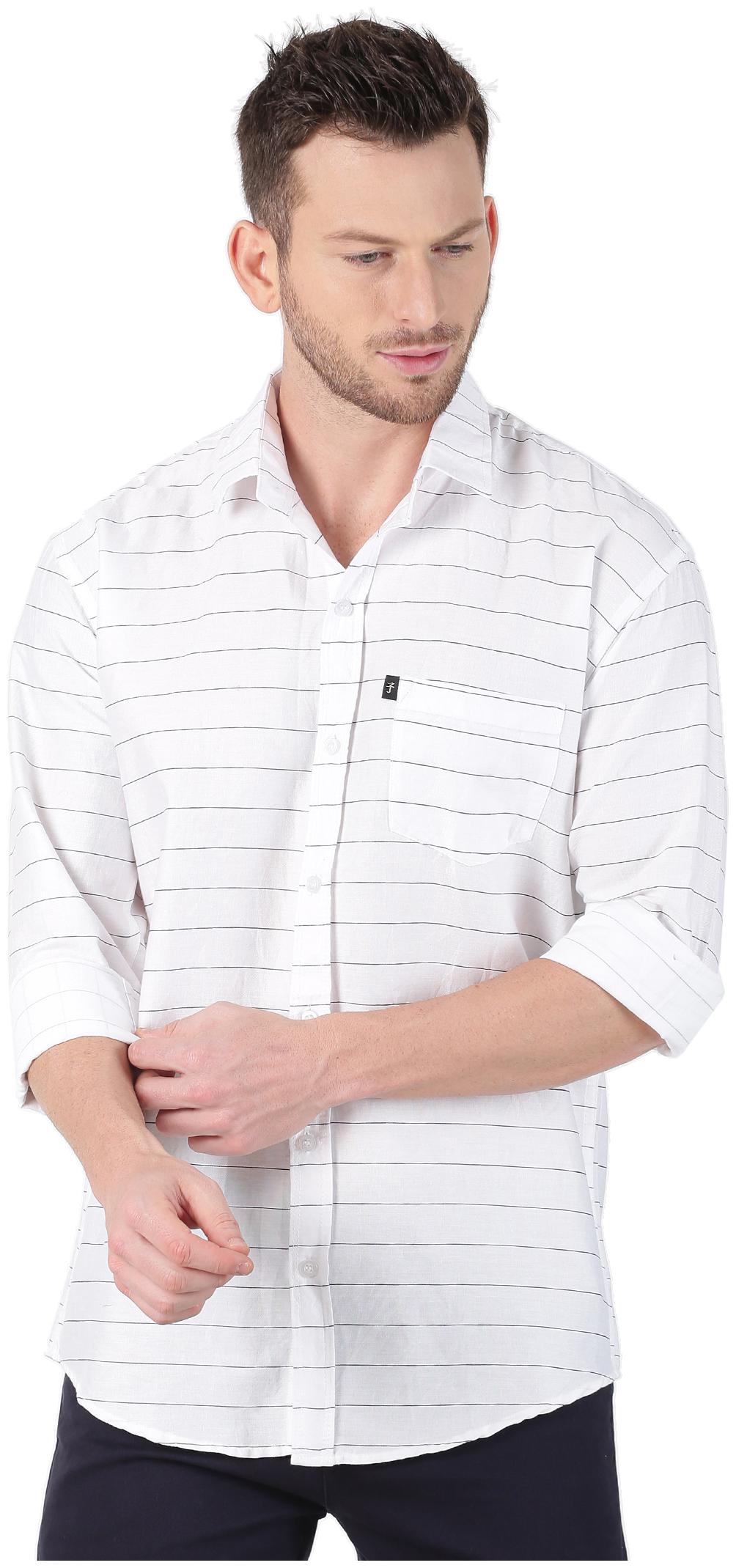 

LEVIZO Men White Horizontal Stripes Regular Fit Casual Shirt