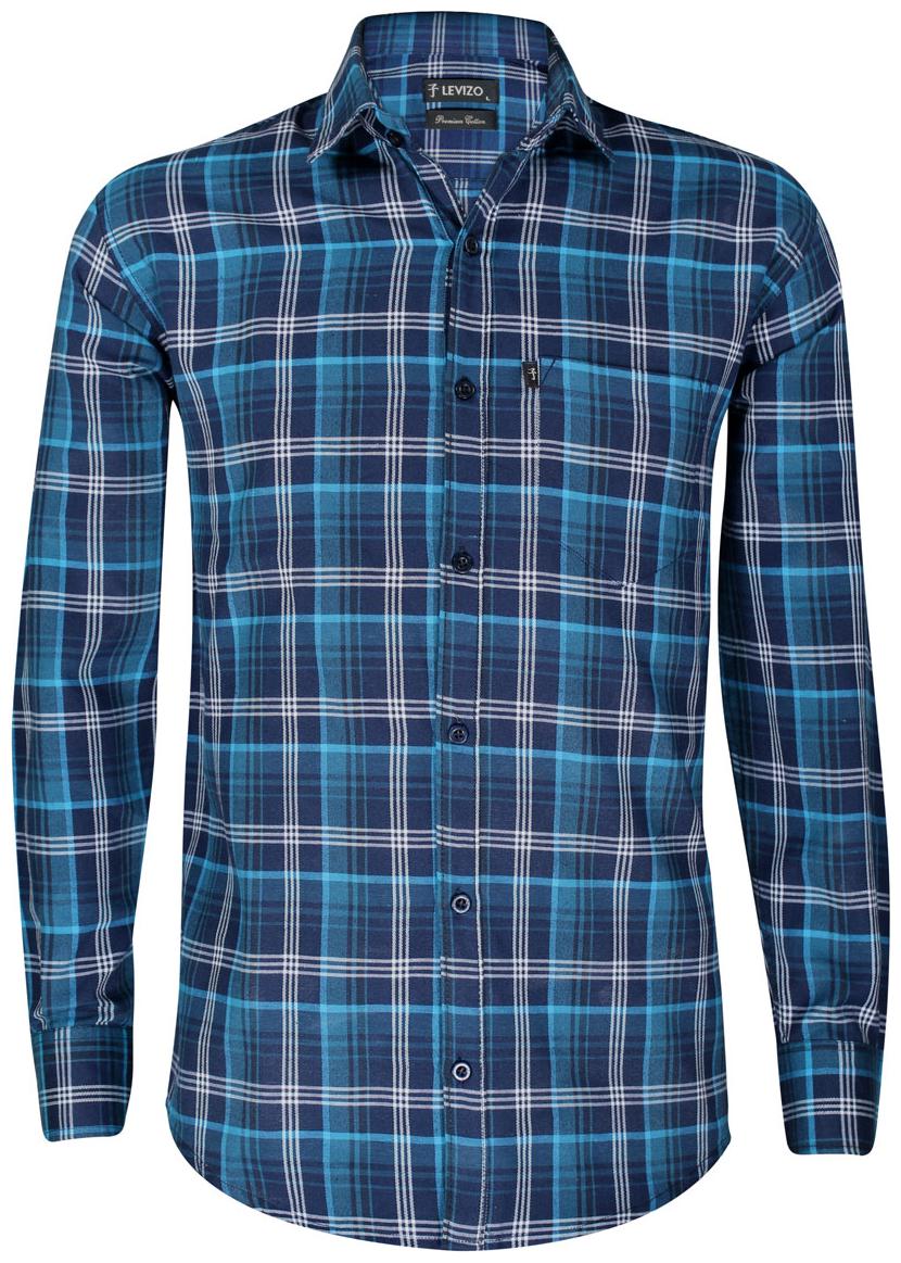 

LEVIZO Men Navy Blue Checked Regular Fit Casual Shirt