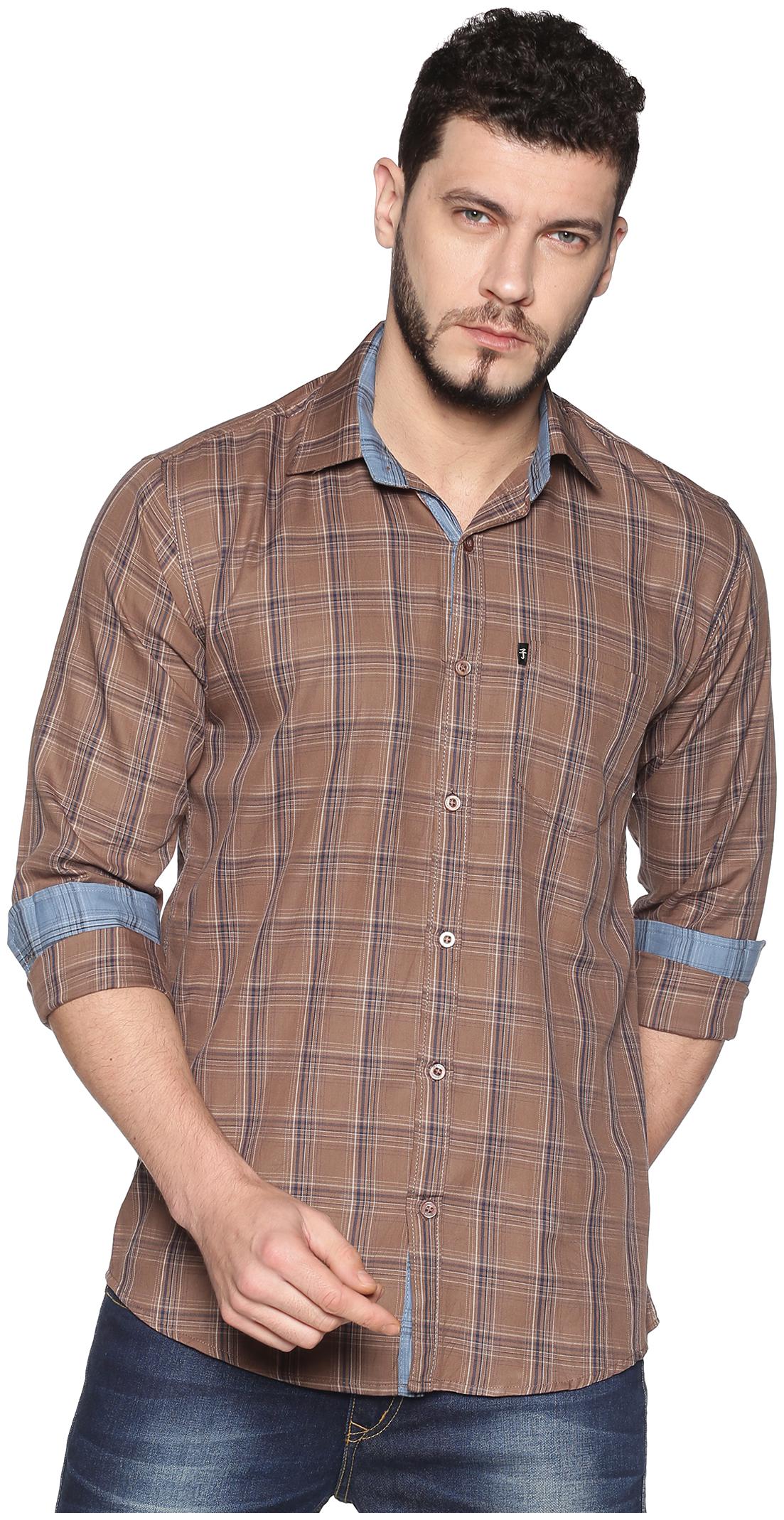 

LEVIZO Men Brown Checked Regular Fit Casual Shirt