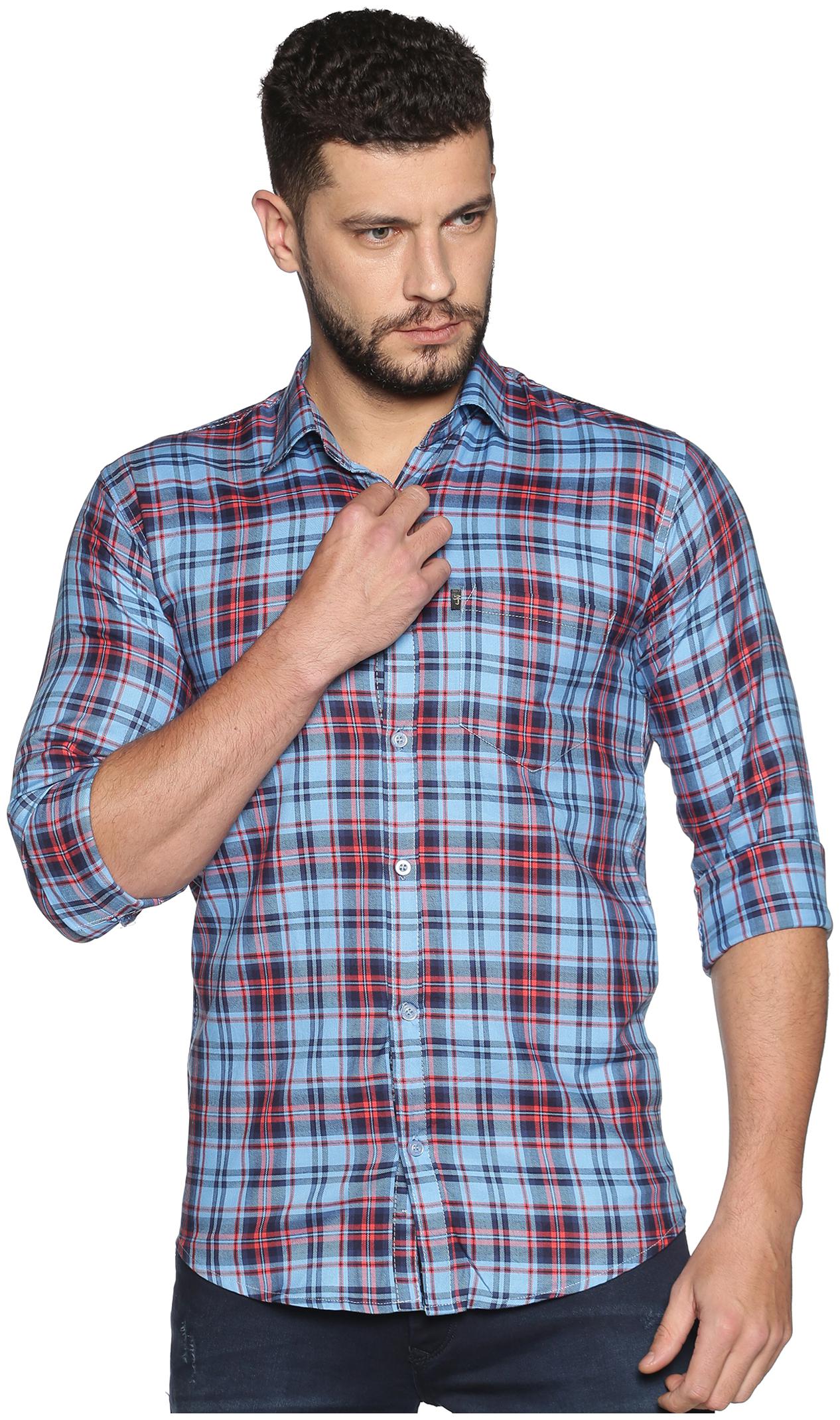

LEVIZO Men Blue Checked Regular Fit Casual Shirt