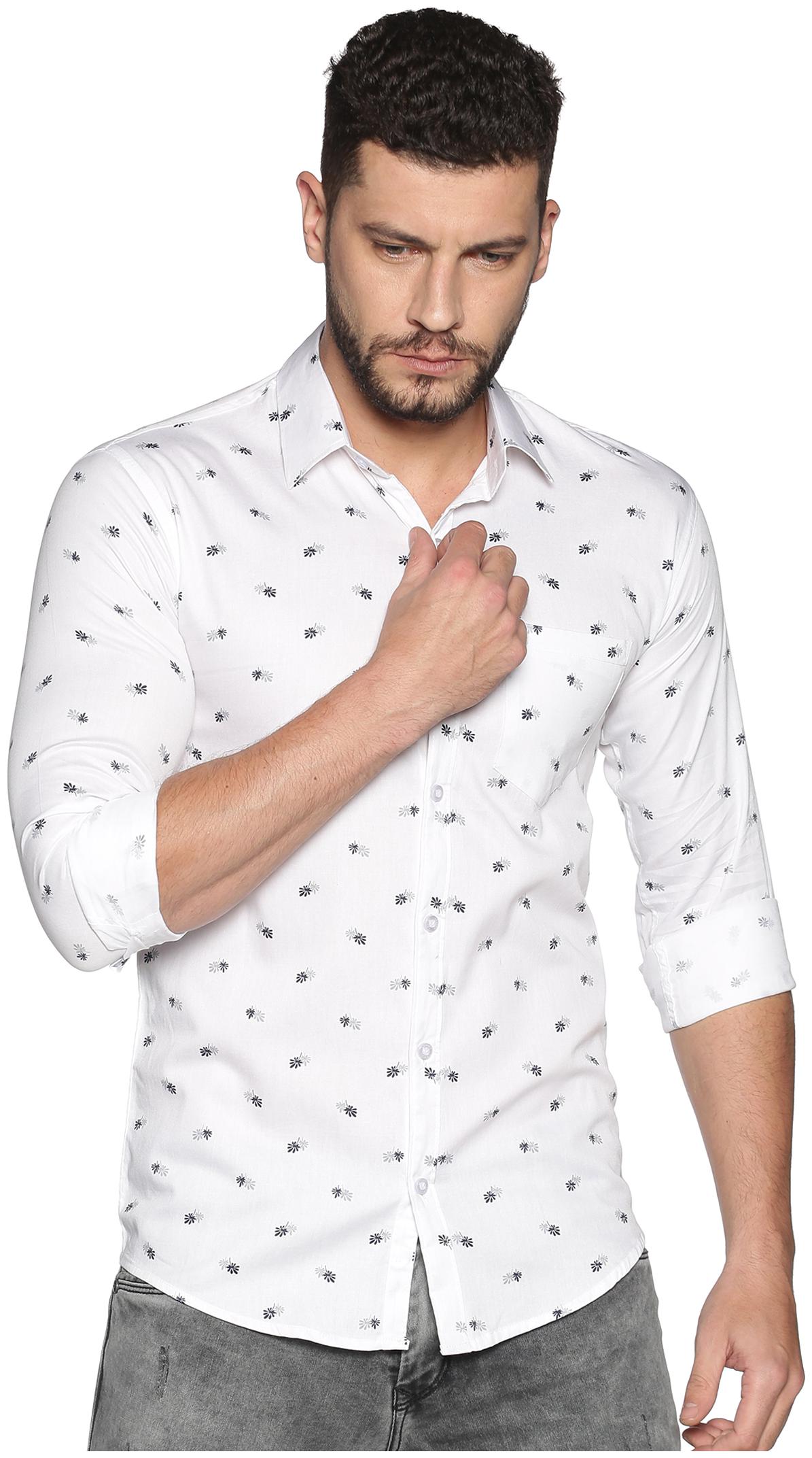 

LEVIZO Men White Printed Regular Fit Casual Shirt