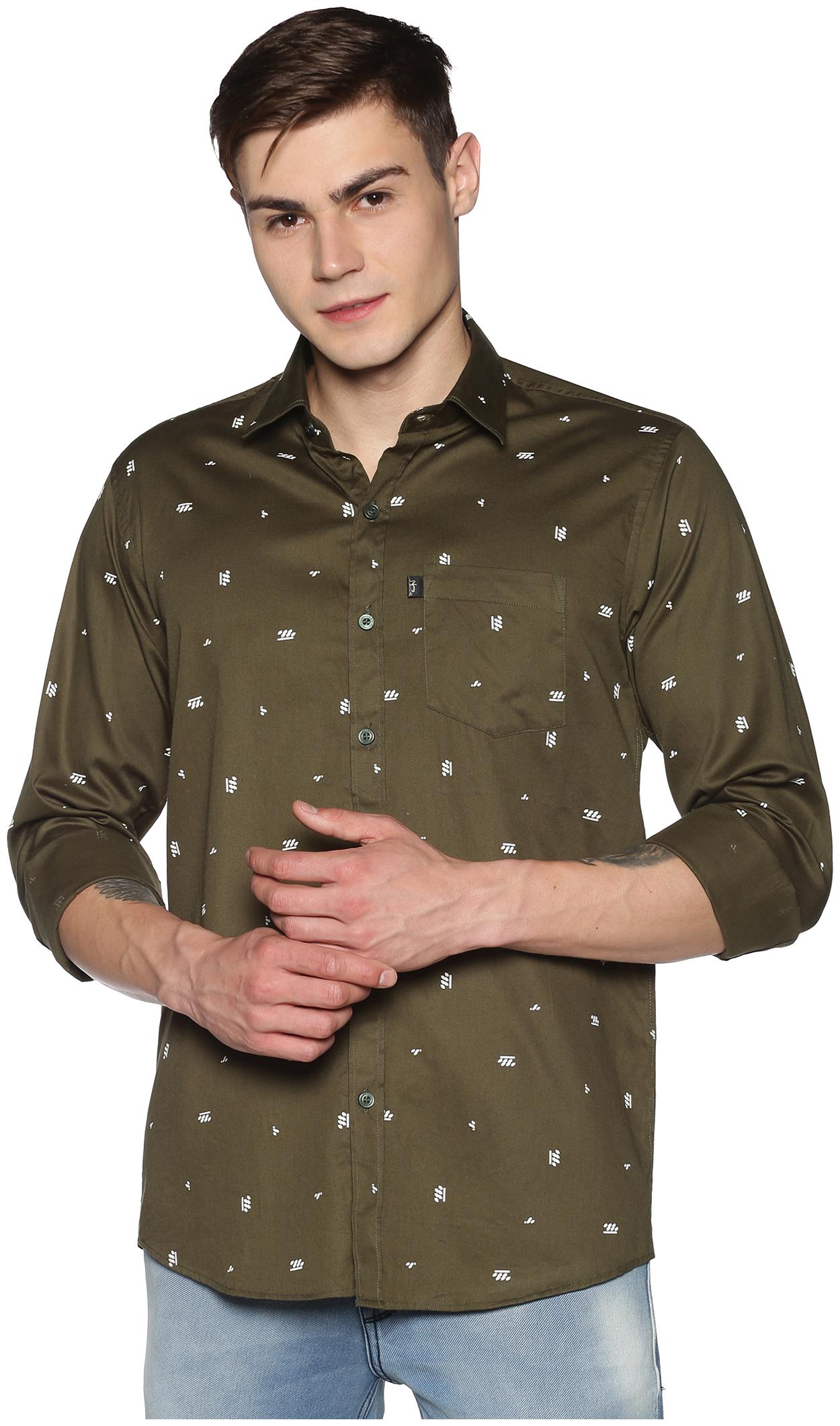 

Levizo Men s Cotton Full Sleeves Regular Fit Casual Shirt (Olive)
