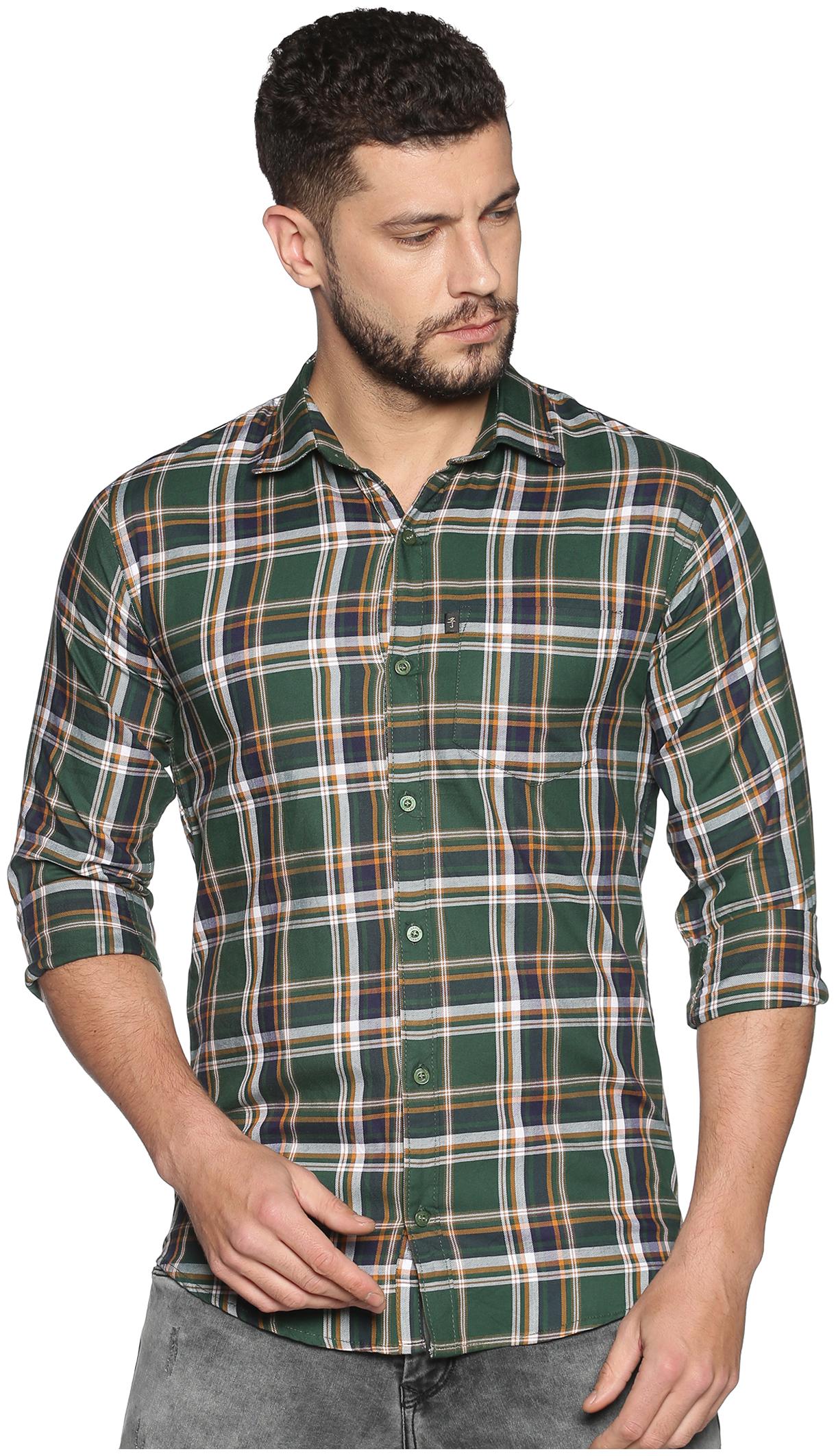 

LEVIZO Men Green Checked Regular Fit Casual Shirt