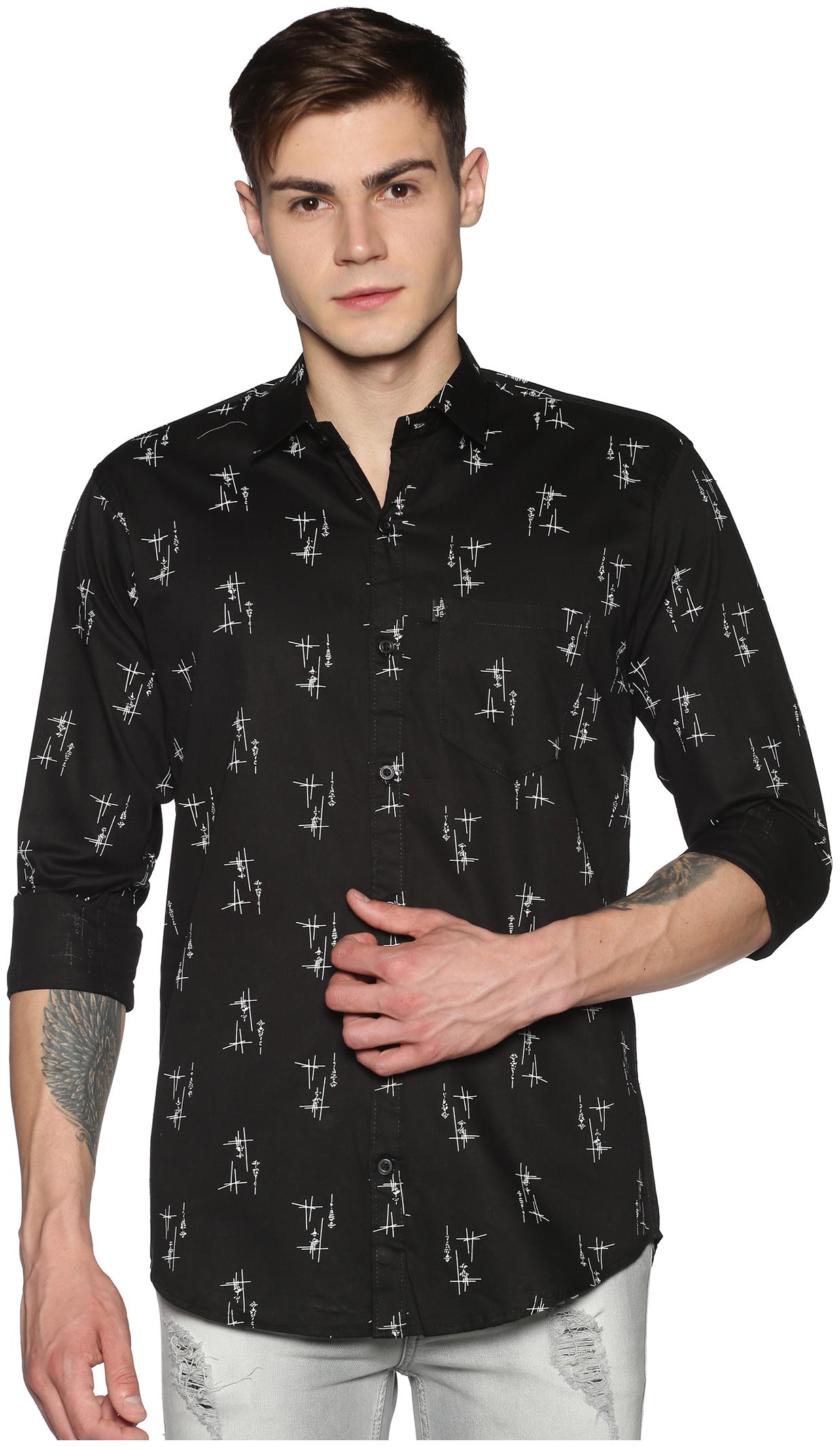 

LEVIZO Men Black Printed Regular Fit Casual Shirt