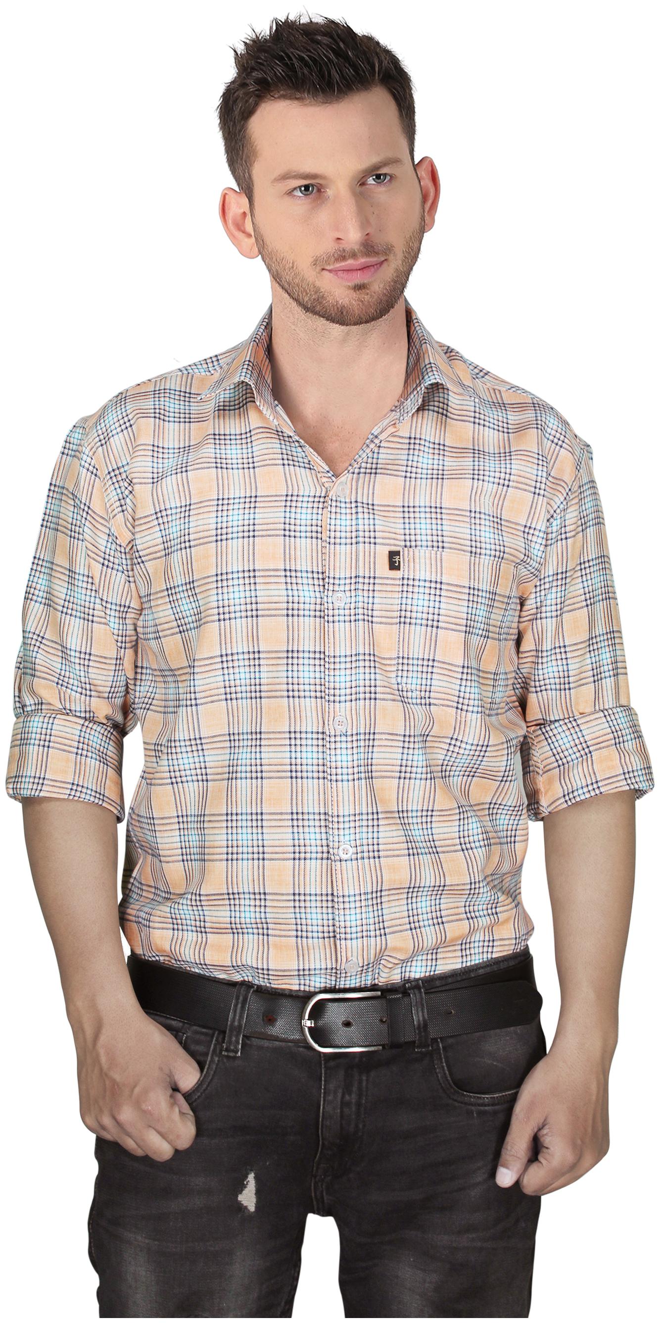 

LEVIZO Men Orange Checked Regular Fit Casual Shirt