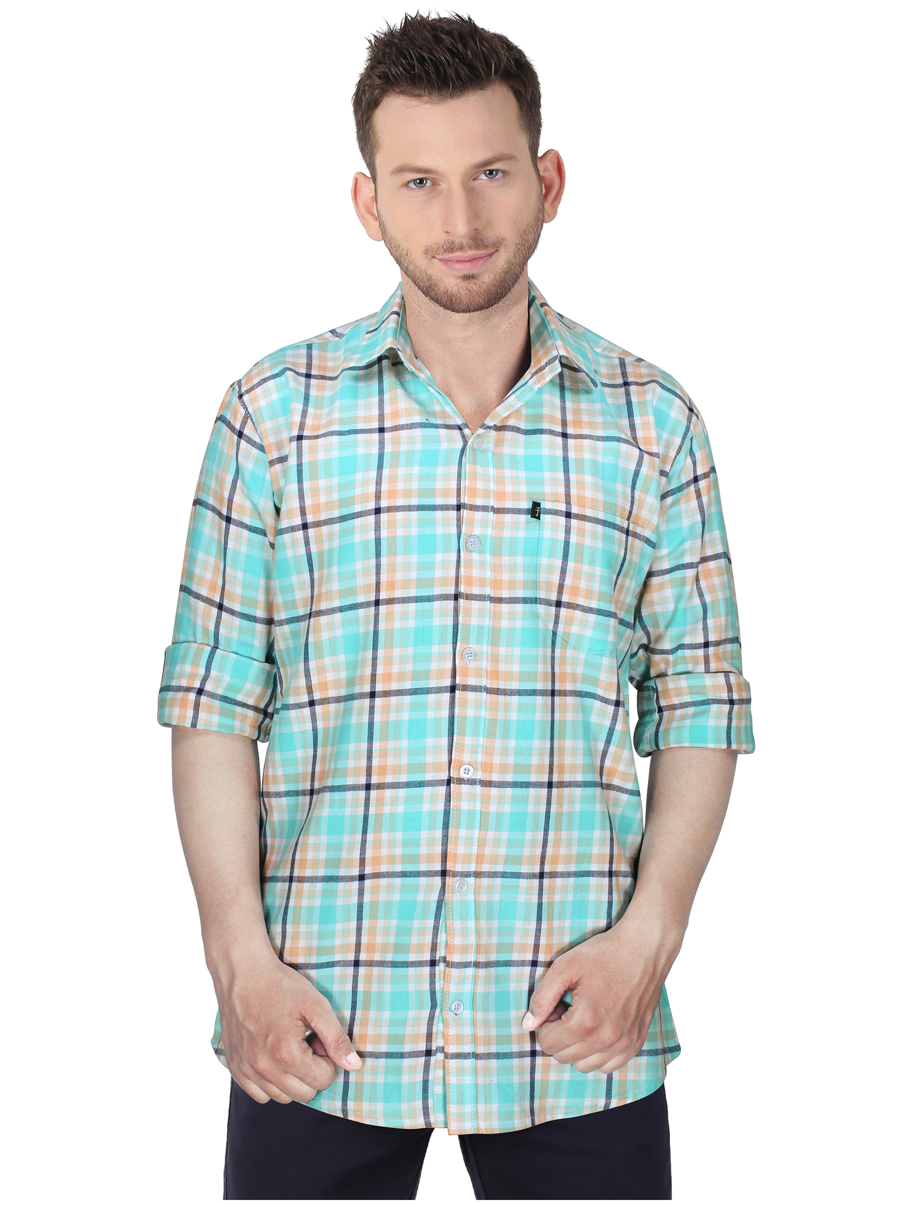 

LEVIZO Men Green Checked Regular Fit Casual Shirt