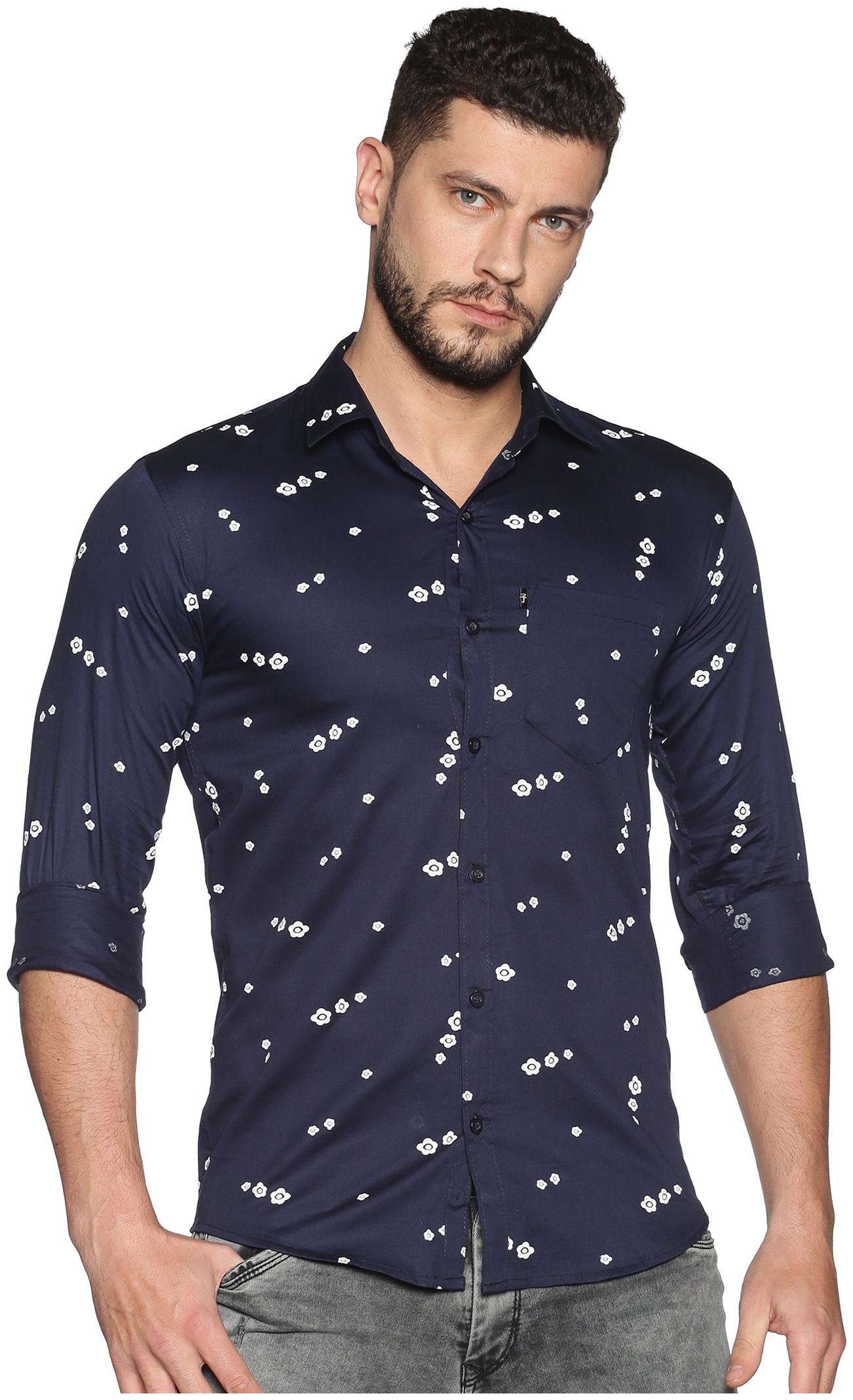 

LEVIZO Men Navy Blue Printed Regular Fit Casual Shirt