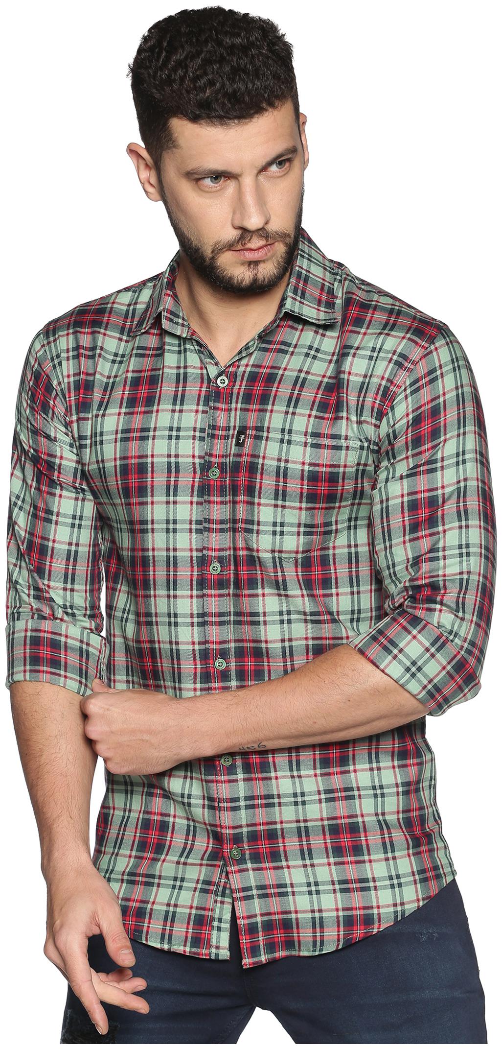 

LEVIZO Men Green Checked Regular Fit Casual Shirt
