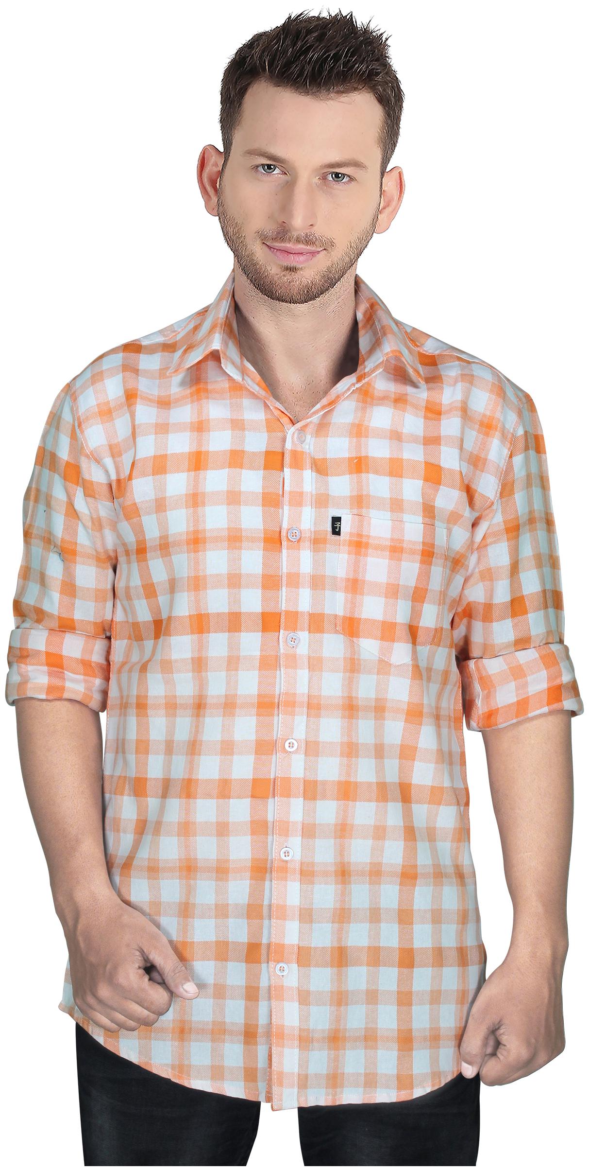 

LEVIZO Men Orange Checked Regular Fit Casual Shirt