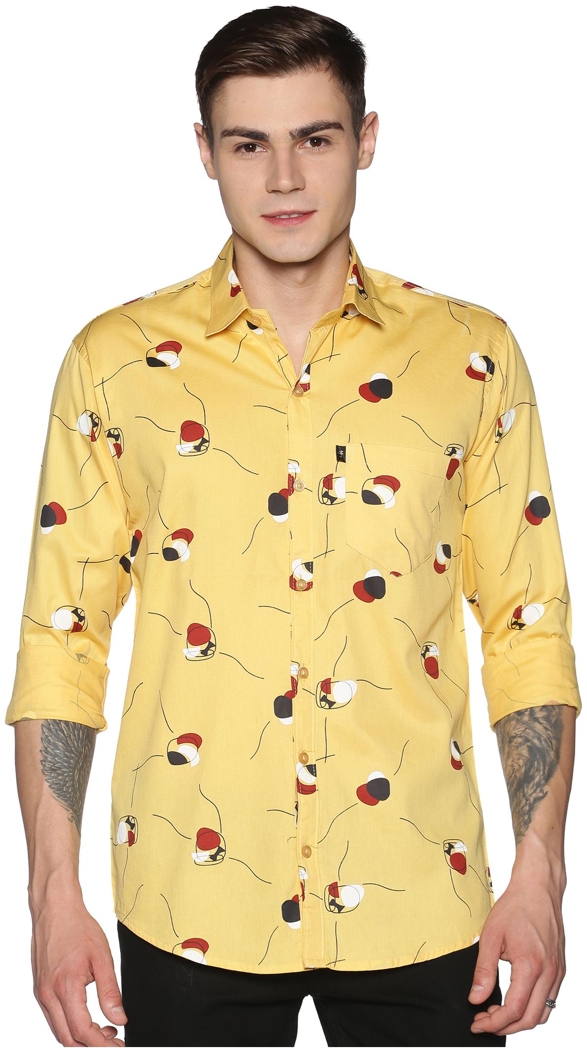 

LEVIZO Men Yellow Printed Regular Fit Casual Shirt